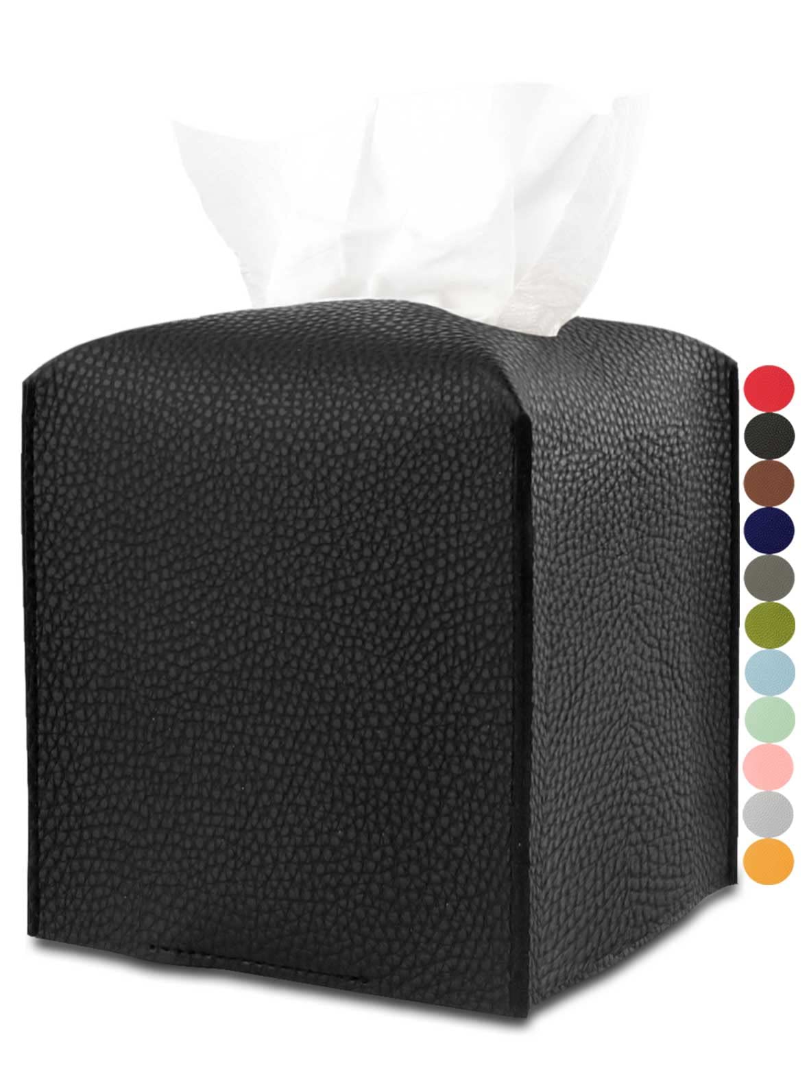 Leather Tissue Box Cover Square - Tissue Holder With Bottom Belt [Jesmini, Black] Aesthetic Pu Leather Tissue Box Holder Decorat