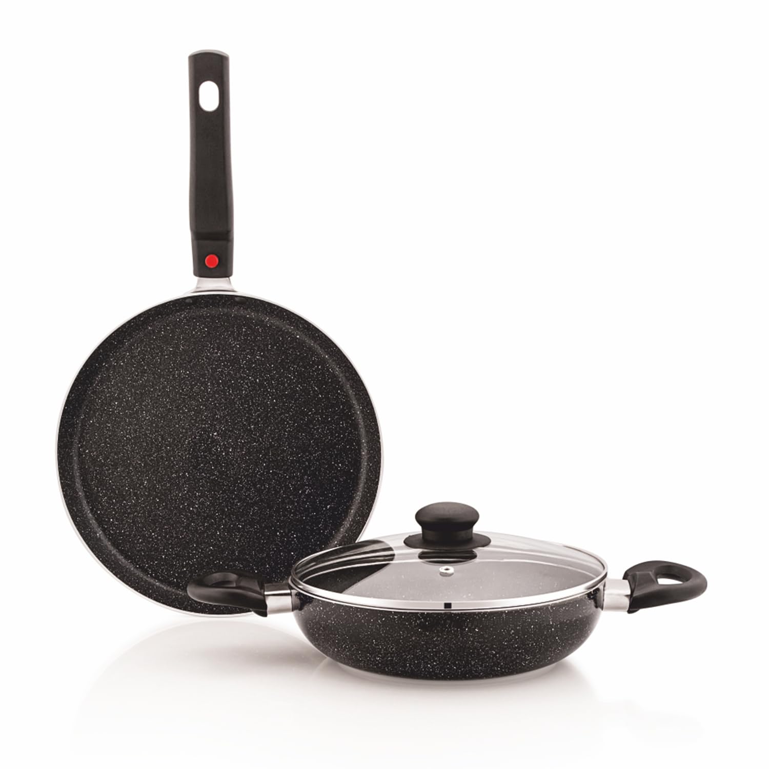 Amazon Brand  Solimo Aluminium 3 Piece NonStick Cookware Set Detachable Handle |Granite Finish | Induction Base | Pfoa Free | 