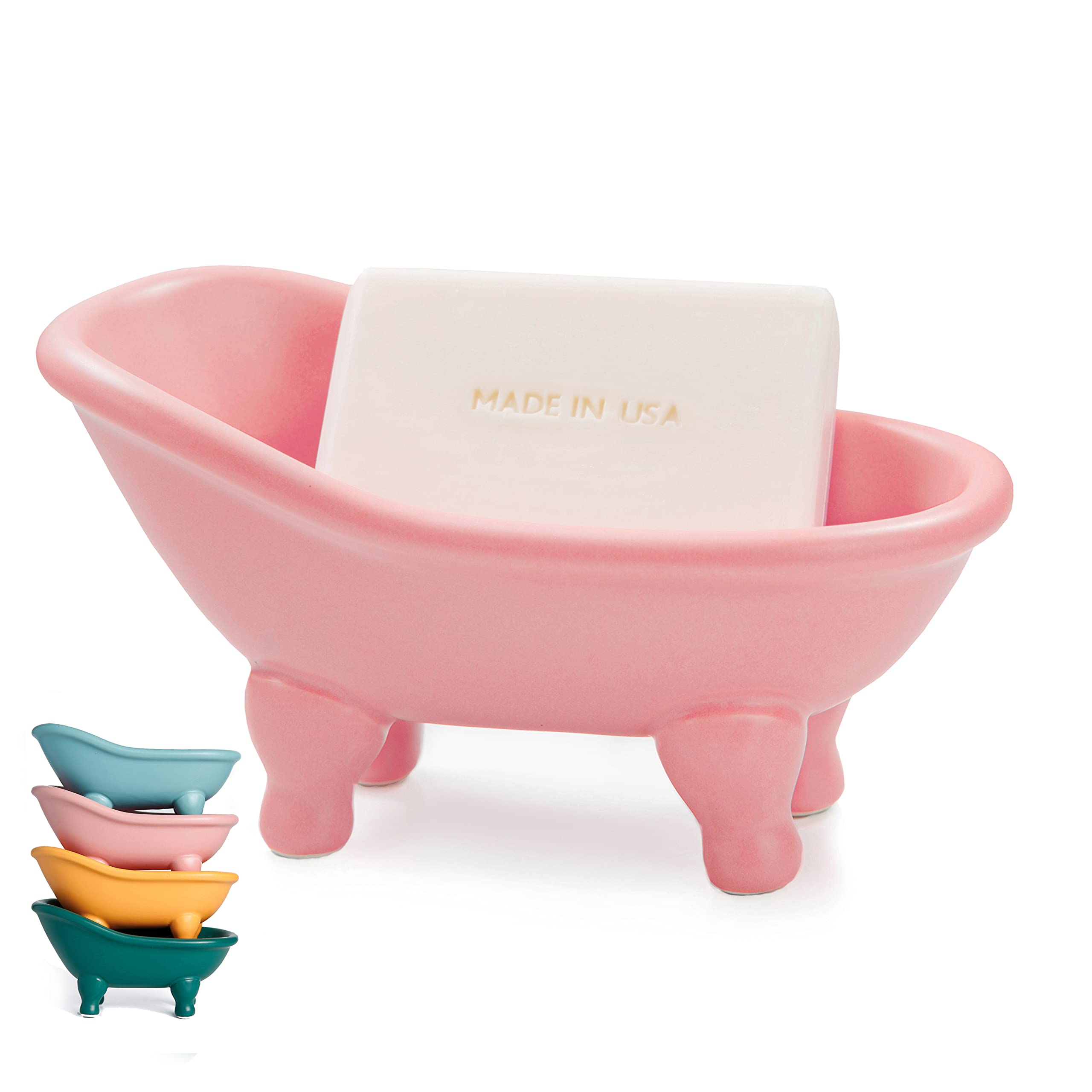 1 Piece 5.6 '' Colorful Ceramic Mini Clawfoot Bathtub Soap Dish Decortative Soap Dish Small Planter Makeup Organizer Container H