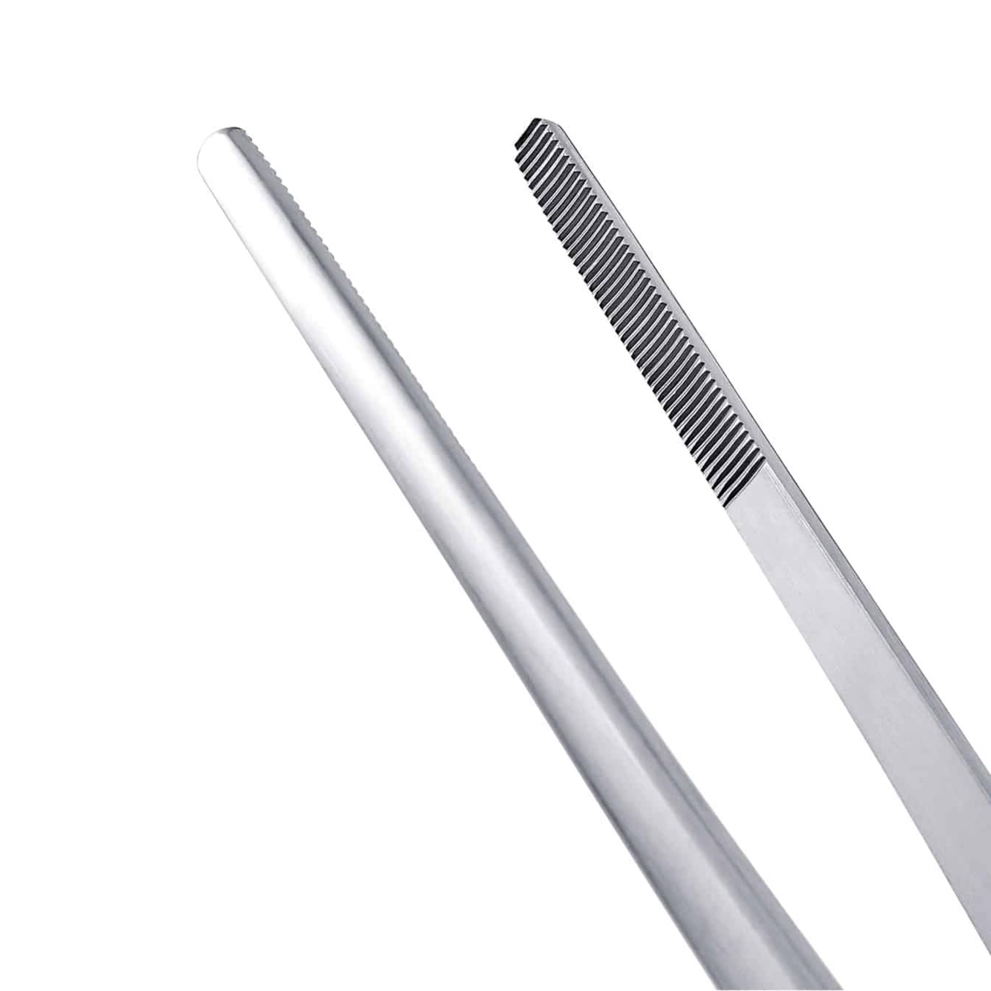 Triangle Barbecue Tweezers With Black Silicone Tips - 30 Cm - Stainless Steel Culinary Tweezers For Precise Grilling, Plating &