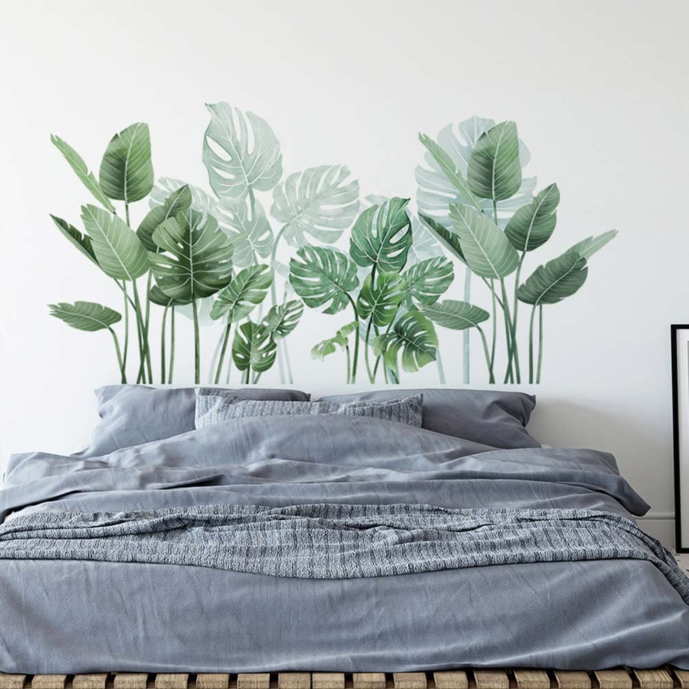 Boho Tropical Plants Wall Decals For Living Room, Natural Palm Tree Monstera Leaf Wall Stickers Peel And Stick Posters Art Mural