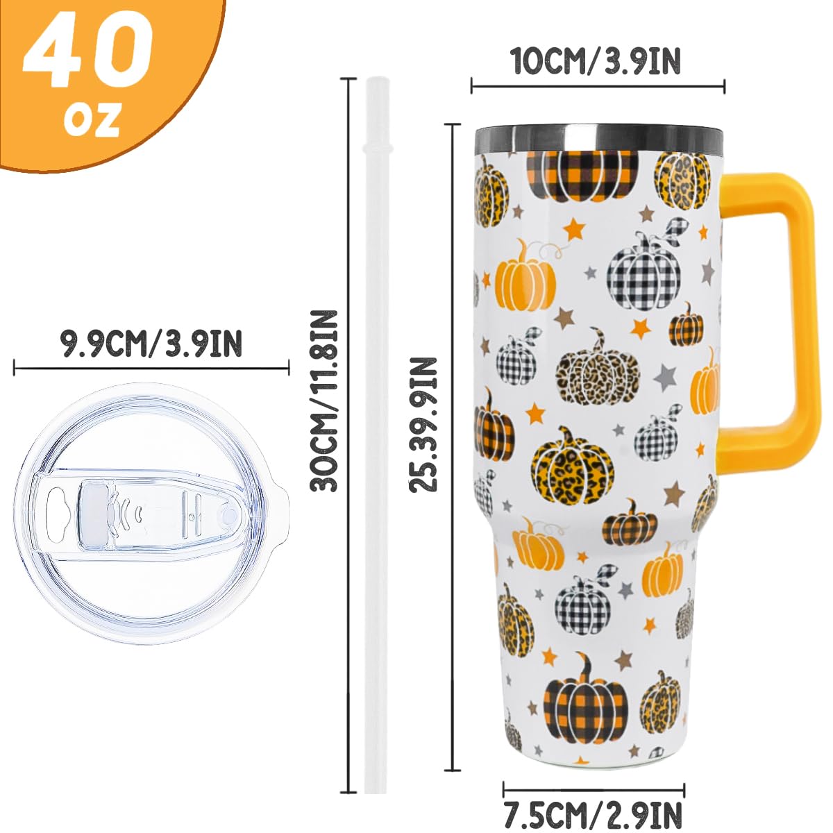 Nqhsionv Fall Tumbler 40 oz Thanksgiving Cup Pumpkin Coffee Travel Mug Autumn Stainless Steel Insulated Cups Water Bottler with