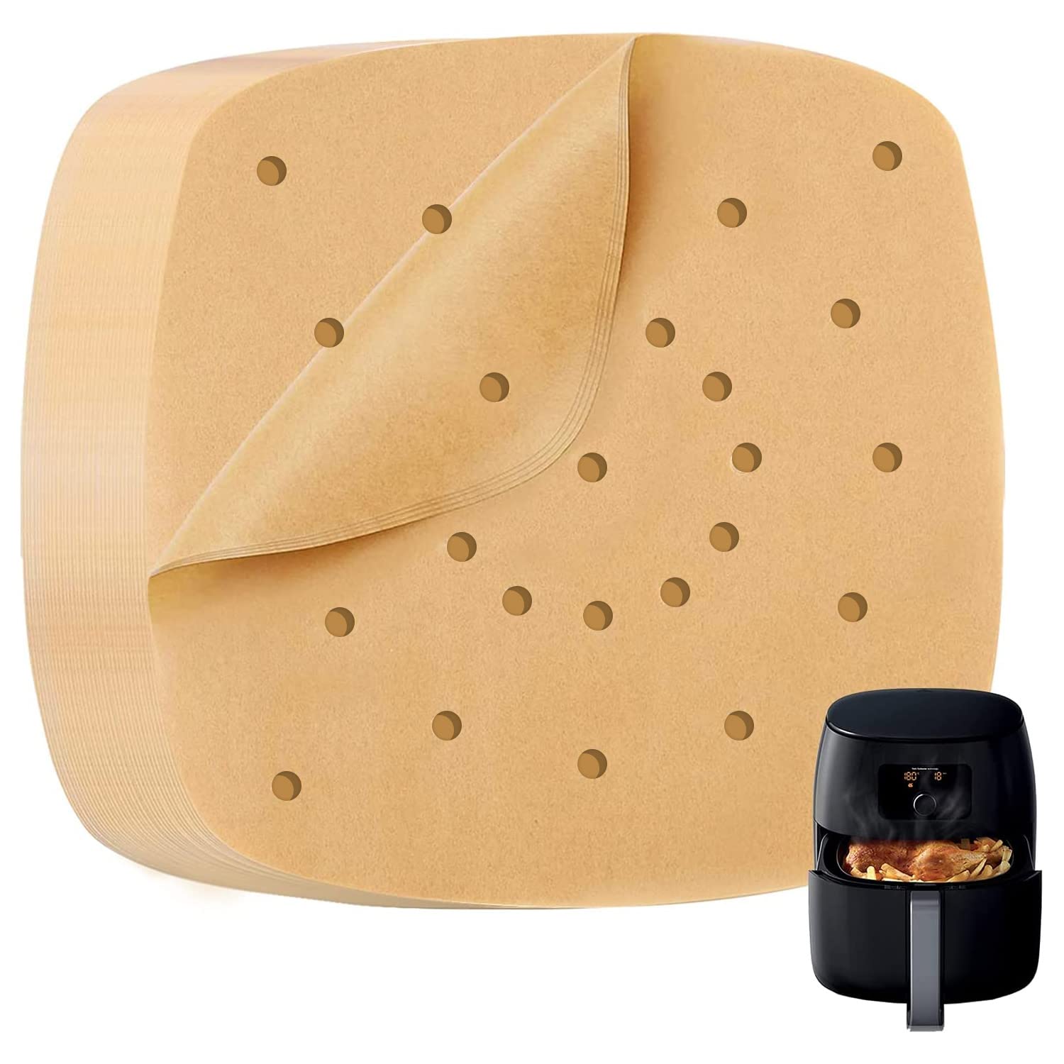 Katbite 200Pcs 9 Inch Air Fryer Parchment Paper, Heavy Duty Perforated Parchment Paper, Unbleached Air Fryer Parchment Paper Lin