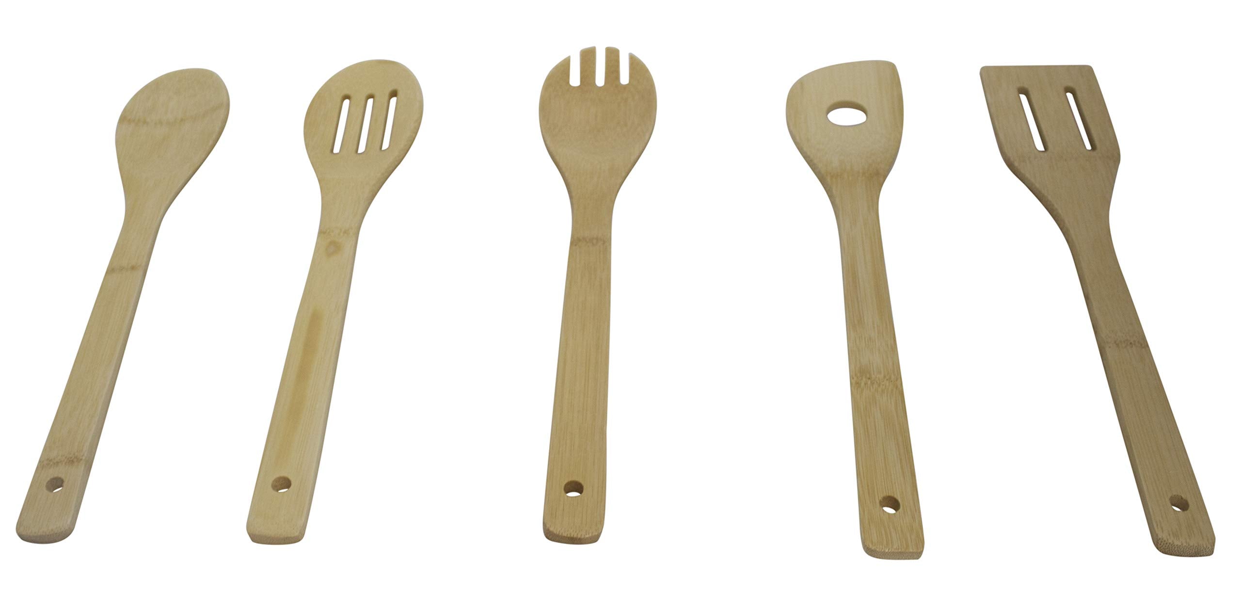 Imusa Usa 5Pc Bamboo Set Spatula, Risotto, Slotted, Solid Spoon, Rounded Fork, 5 Piece, Maple