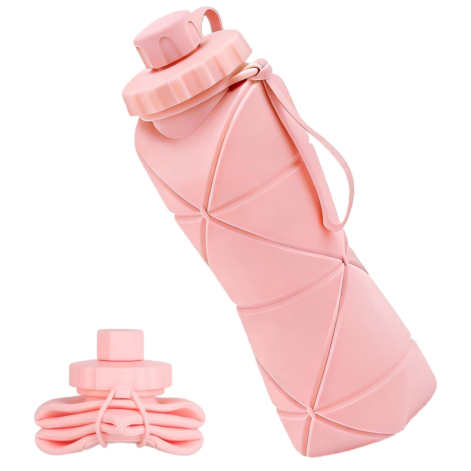 Denavio Collapsible Travel Water Bottle 20oz (600ml), BPA-Free, Foldable Silicone Lightweight Reusable Water Bottle with Leak-Pr