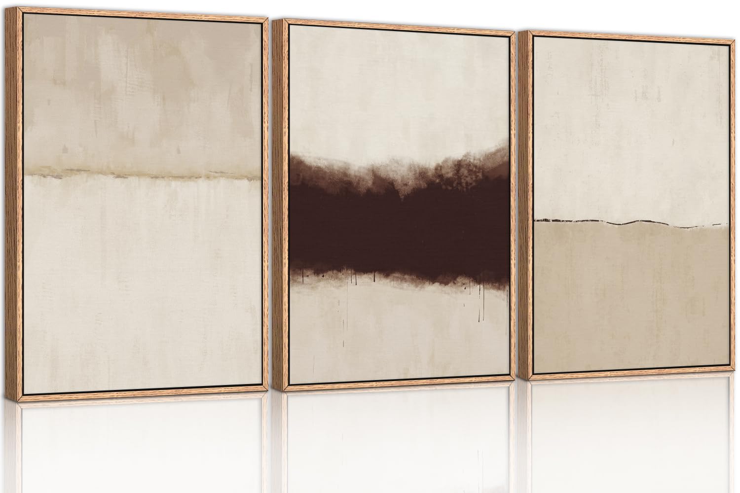 Chditb Large Abstract Framed Canvas Wall Art Set, Modern Neutral Wall Decor, Minimalist Textured Wall Painting, Beige Black Art