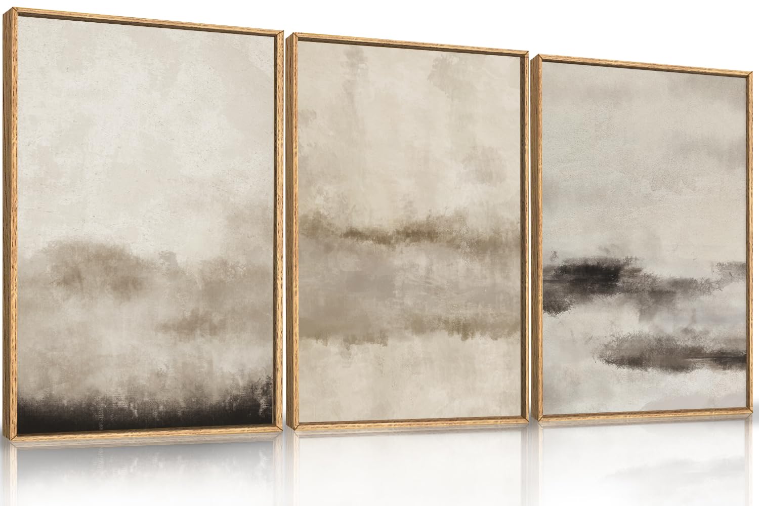 Hpinub Large Abstract Framed Canvas Wall Art Set,Minimalist Beige Gray Pastel Watercolor Wall Decor,Modern Illustration Neutral
