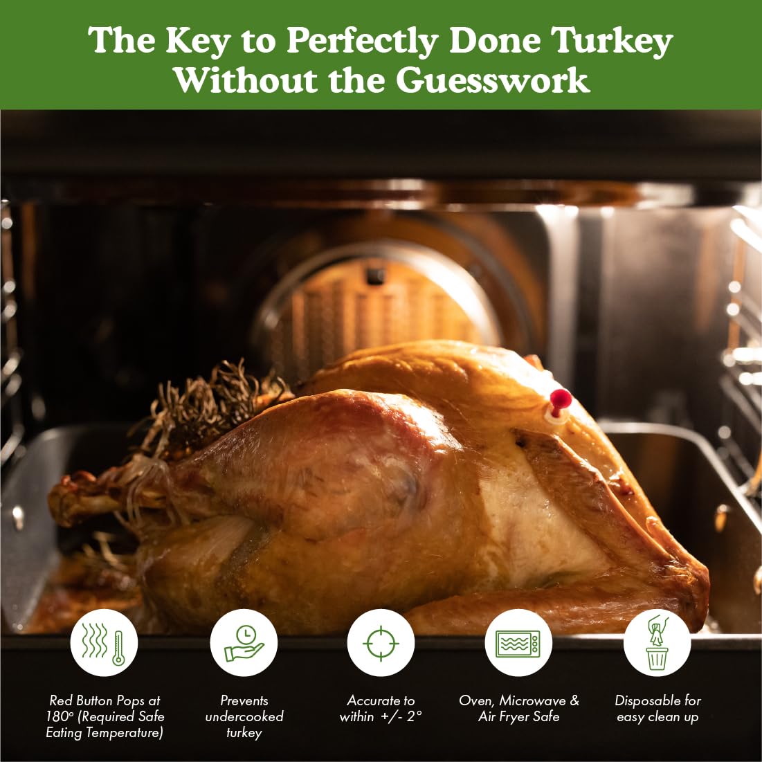 Regency Wraps Disposable Cooking Thermometer for Turkey  Red-Button Automatically Pops-Up When Turkey Reaches 180  Oven  Microwave & Air Fryer Safe  Pack of 2