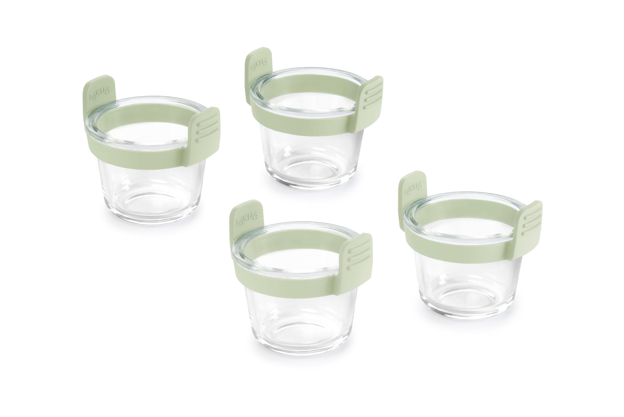 Lku Air Fryer Mini 4 Glass Cups  Set of 4  Borosilicate Glass & 100% Platinum Silicone Rimmed Cooking Trays with Handles 