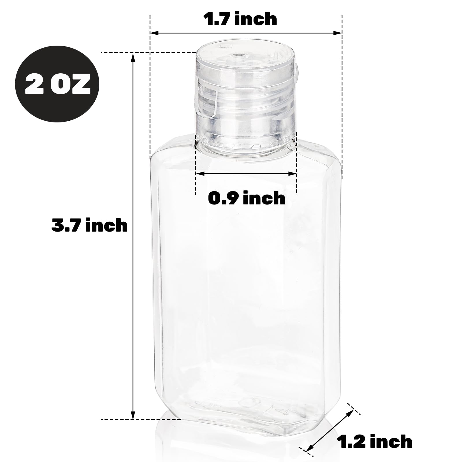 Pumtus 60 Pack Plastic Refillable Flip-Top Bottles, 2 Oz Clear Empty Travel Hand Sanitizer With Flip Cap, Portable Small Liquid