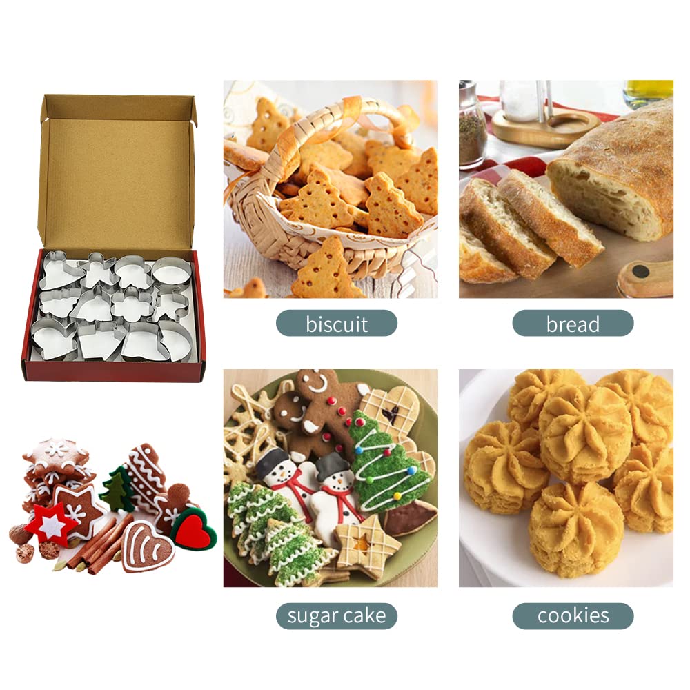 24Pcs Christmas Cookie Cutter Set, Stainless Steel Xmas Biscuit Cutter Mold, Diy Baking Pastry Tool Small Biscuit Mold, Snowman