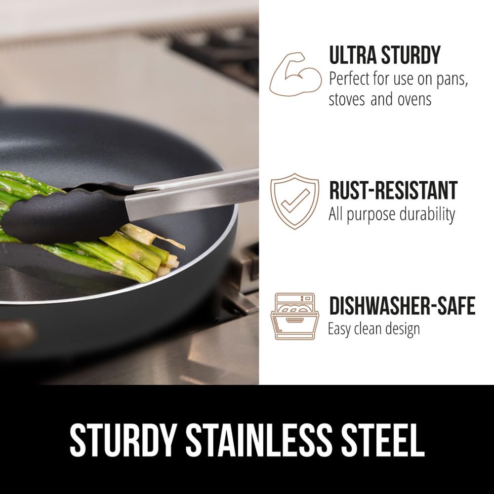 Gorilla Grip Stainless Steel Heat Resistant Bbq Kitchen Tongs Set Of 2, 12 And 14 Inch, Non Scratch Silicone Tip For Nonstick Co