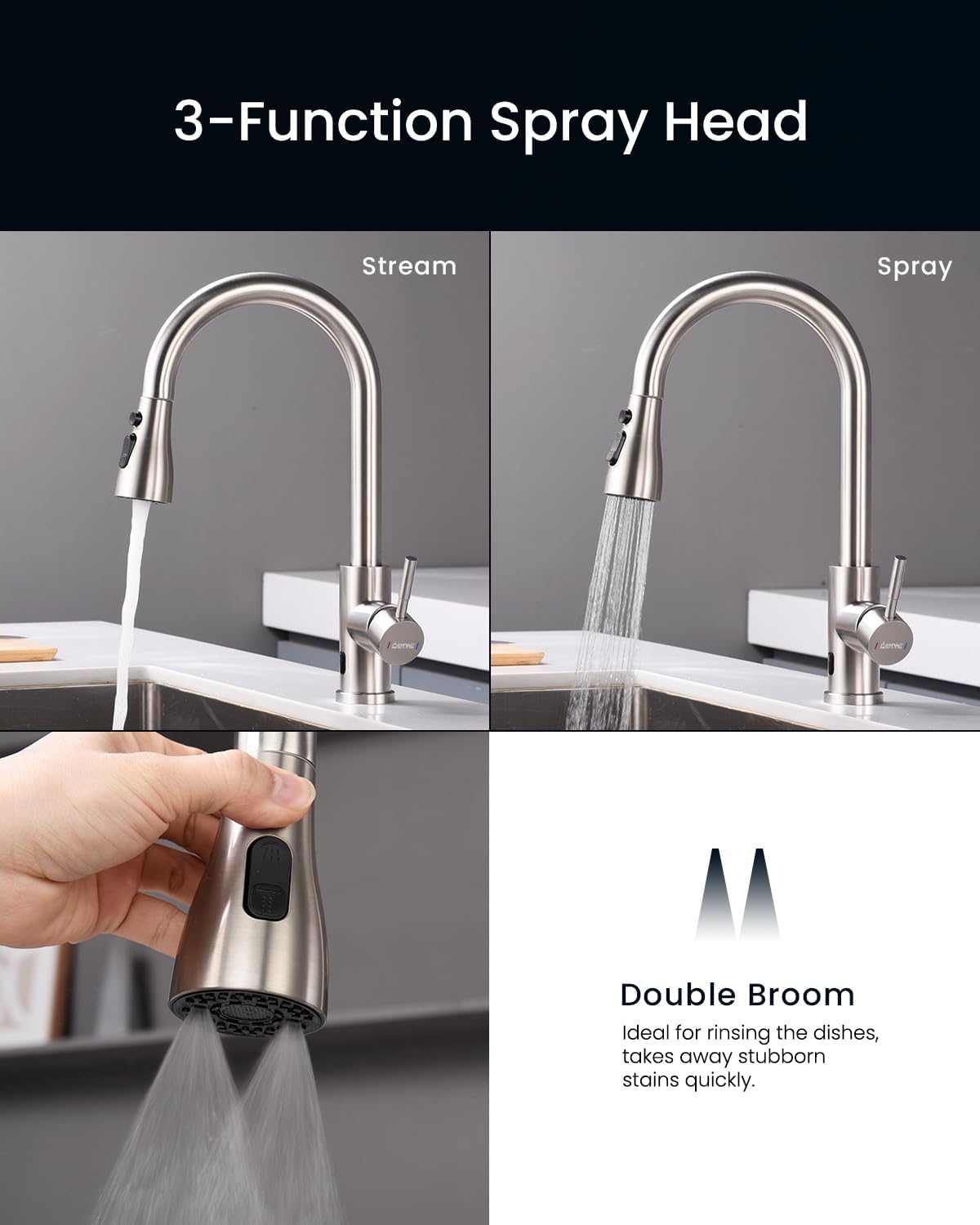Dayone Touchless Kitchen Sink Faucet With Soap Dispenser And Pull Down Sprayer, Stainless Steel High Arc Motion Sensor Touch Fau