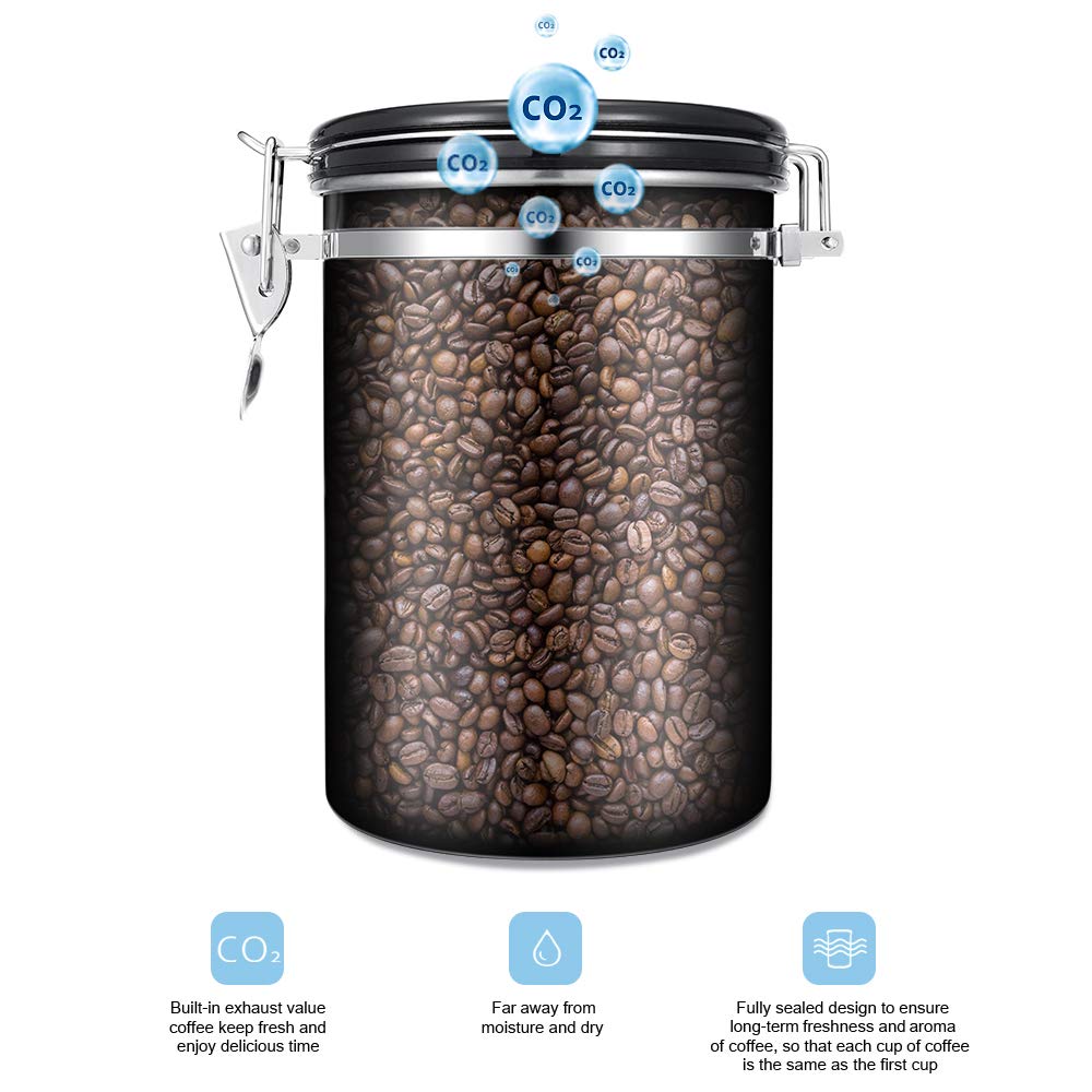 Jennimer Coffee Canister - Large, Stainless Steel Airtight Coffee Containers With Transparent Window,Date Tracker, Co2-Release V