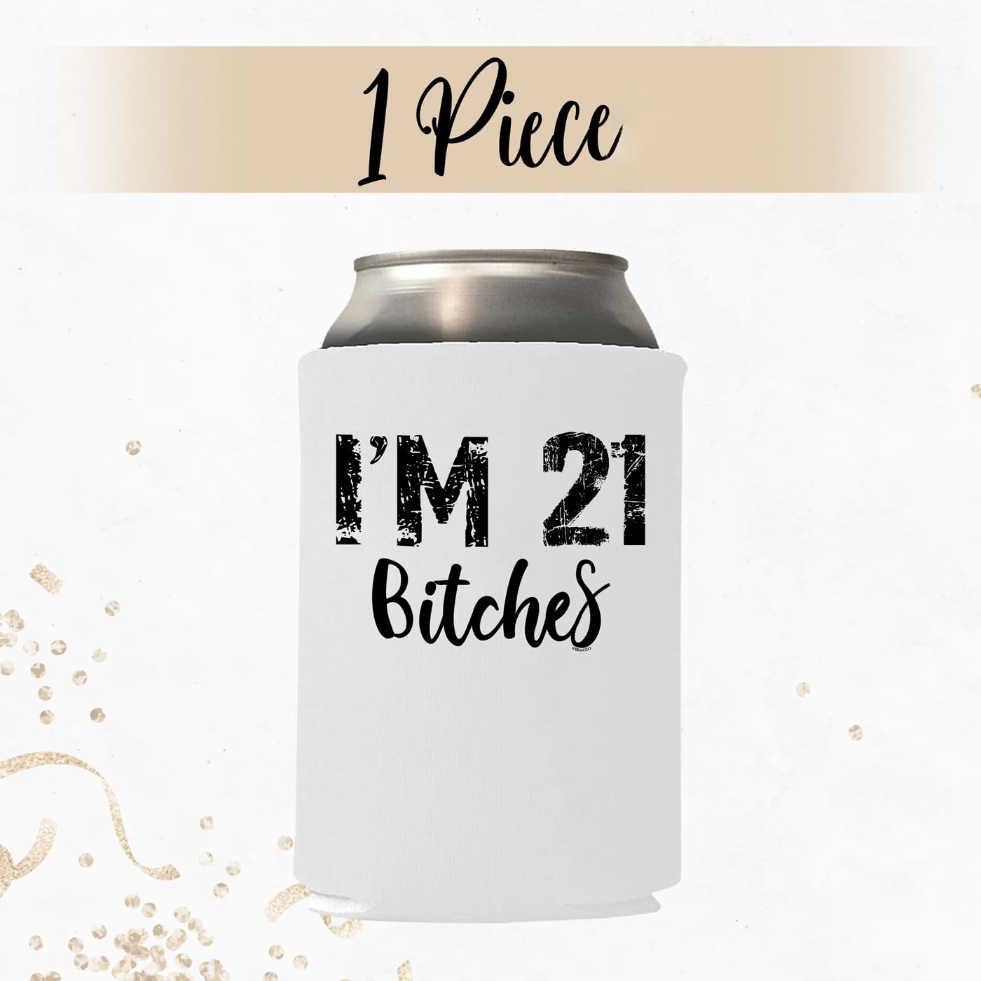 Veracco I'M 21 B Cheers To 21 Years Twenty First Can Coolie Holder 21St Birthday Gift Party Favors Decorations (Black/White, 12)