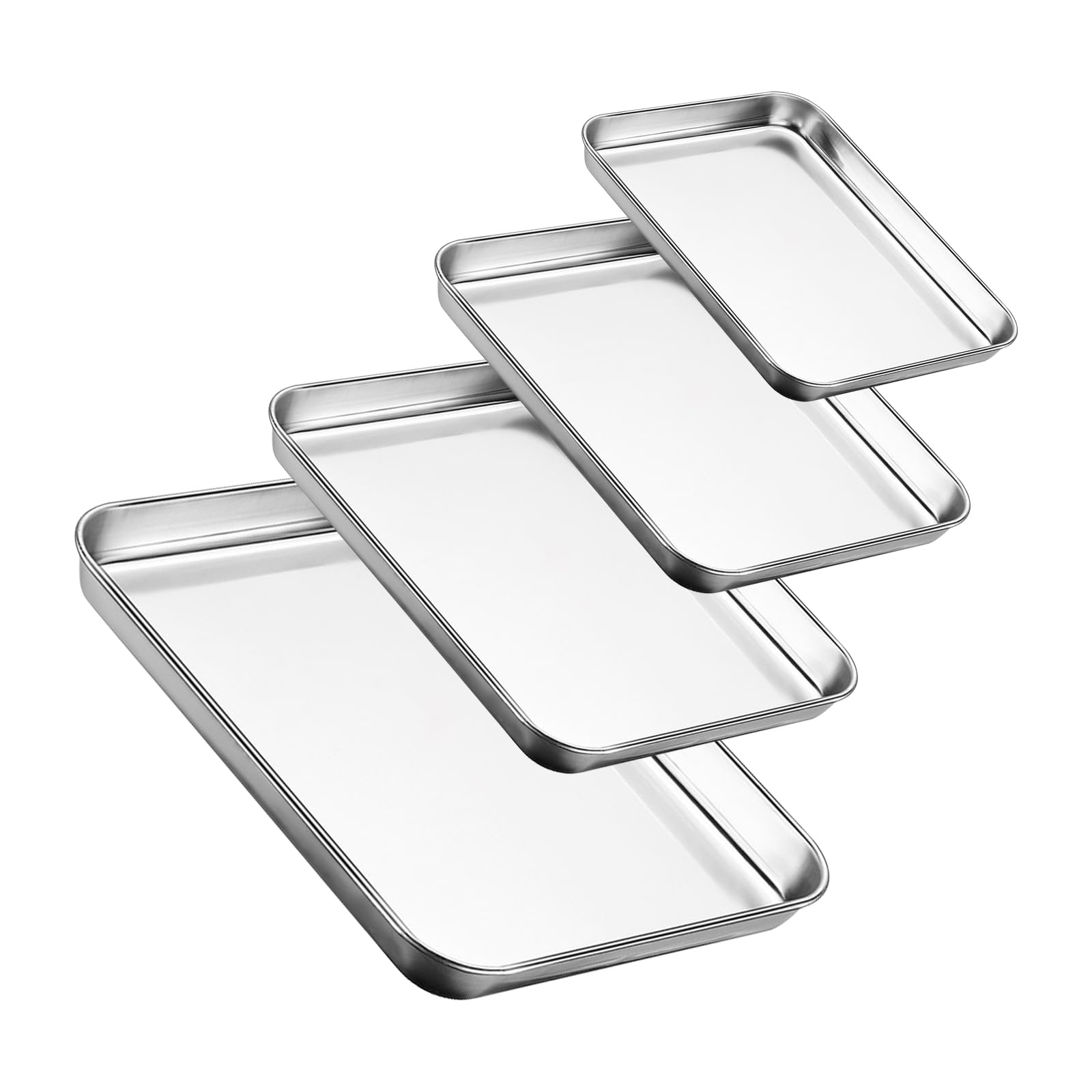 Homvvi Baking Tray Set of 4  Stainless Steel Baking Trays for Oven, Oven Trays Non Stick, Non Toxic, Easy Clean and Dishwasher 