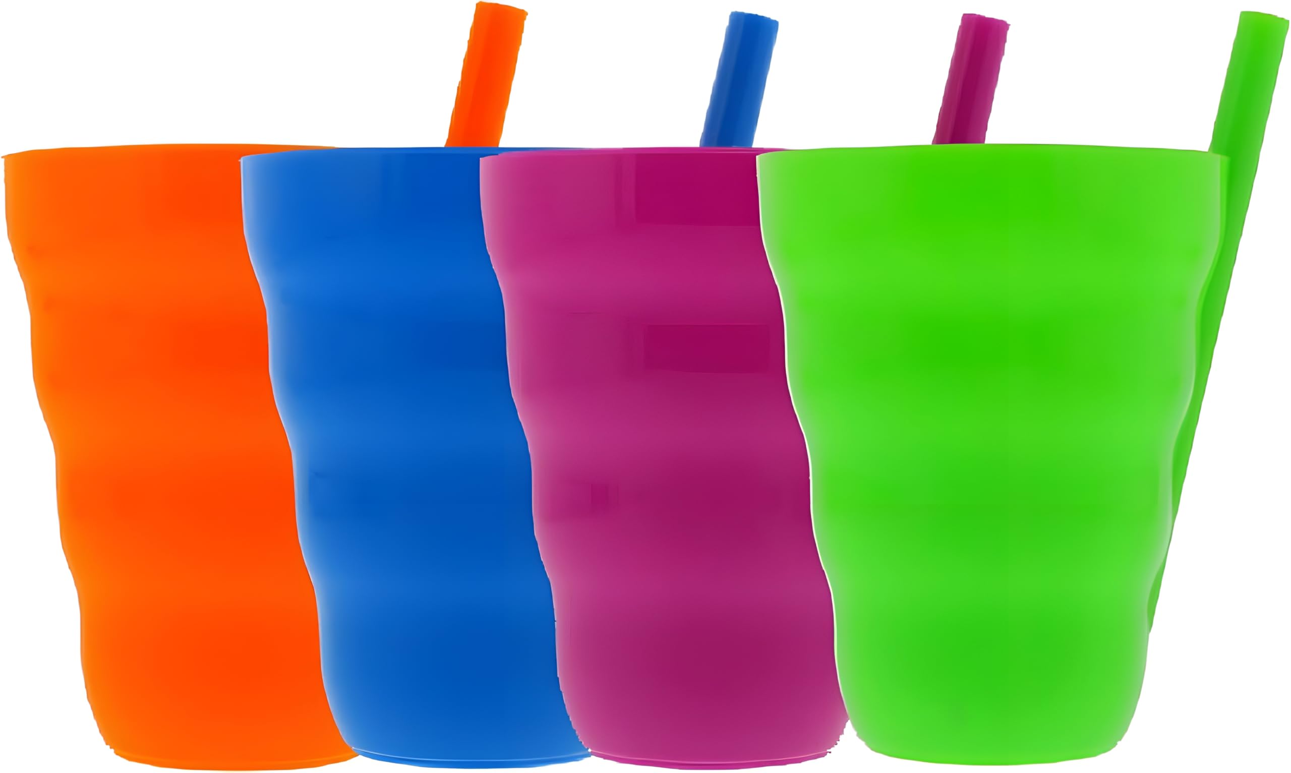 Bexter (Set of 4) Plastic Straw Cups with Built-In Straws - 22oz Stackable Plastic Tumblers - BPA-Free, Reusable Sip-A-Cup Drink