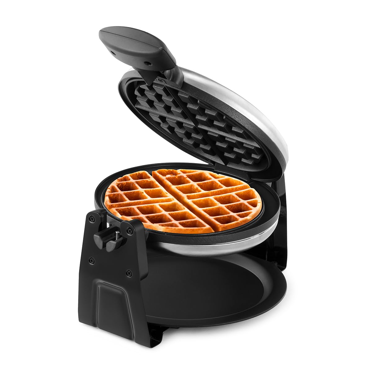 Holstein Housewares Rotating Belgian Waffle Maker with Non-Stick Coating, Stainless Steel, 7-INCH, Thick Belgian Waffles in Minu