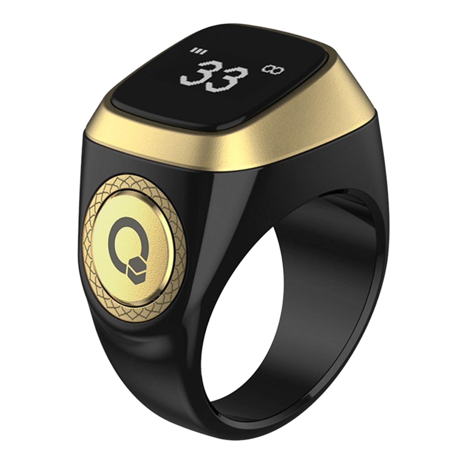 Oud Bukhoor Smart Tasbih Zikr Ring, 20Mm Muslim Digital Azan Alarm Clock, Tasbih Counter Smart Ring (Black)