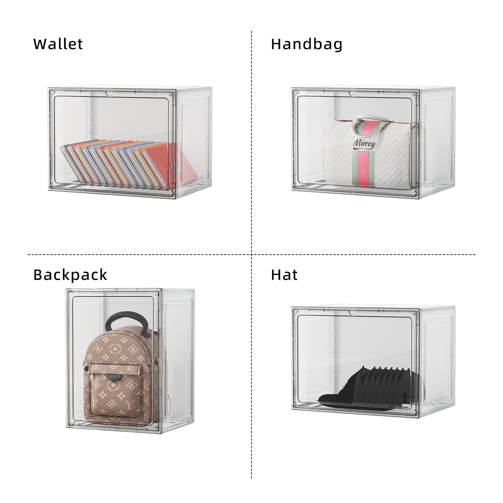 Mshomely Stackable Storage Bins With Lids 5 Packs Clear Plastic Storage Containers With Magnetic Door, Storage Boxes For Organiz
