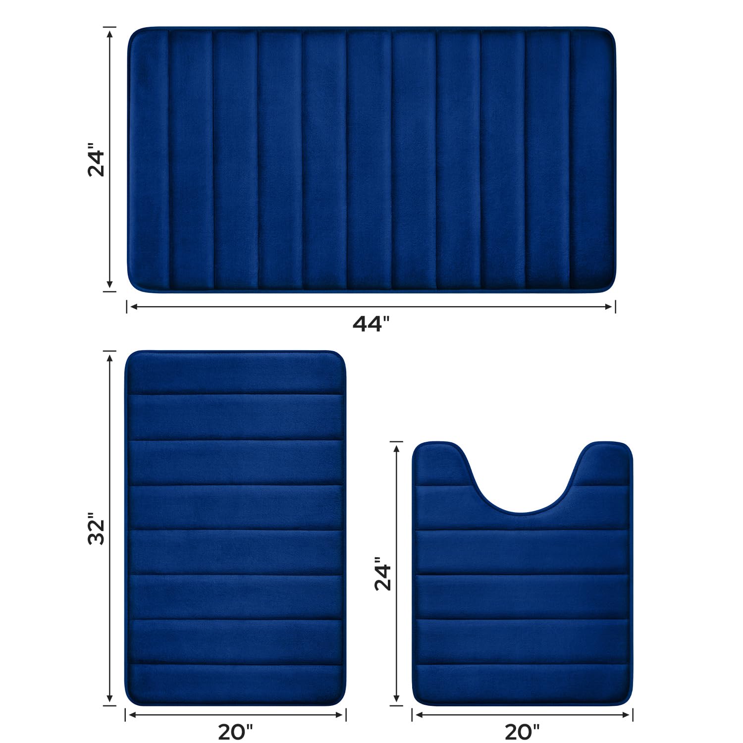Bysure Navy Blue Memory Foam Bathroom Rug Set 3 Piece, Non Slip Extra Soft Absorbent Bath Mats, Machine Washable & Dry Toilet Ma
