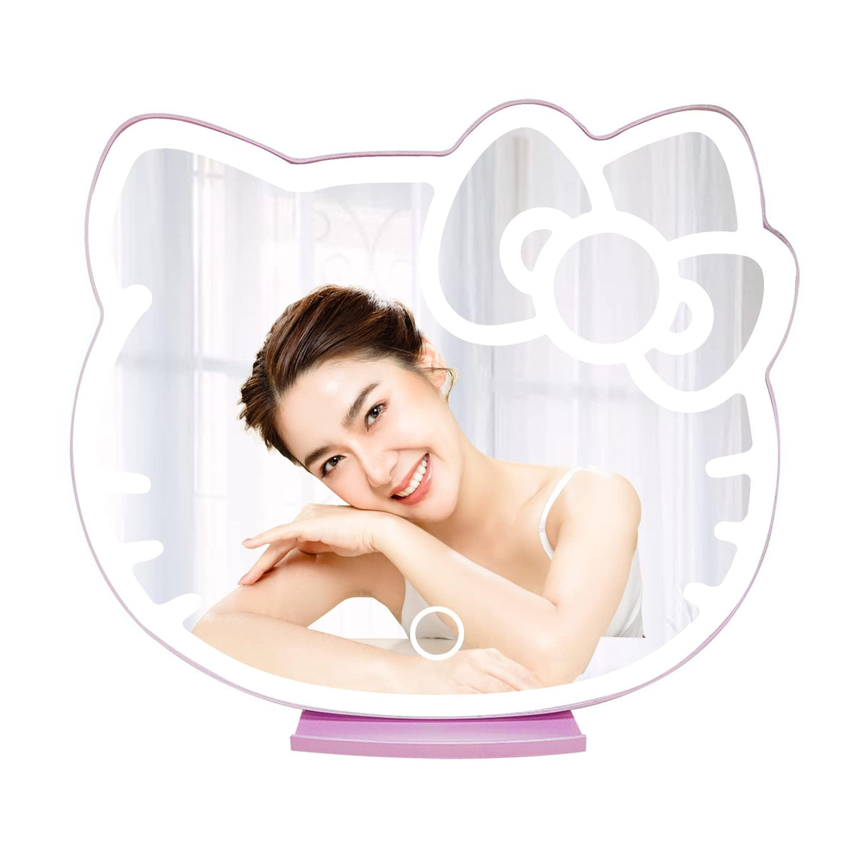 Impressions Vanity Supercute Hello Kitty Tabletop Desk Mirror With Lights And Touch Sensor Switch, Adjustable Tri Tone Led Light