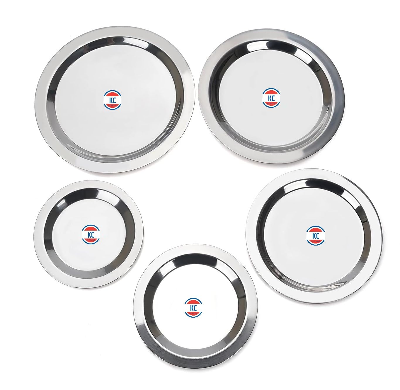 Kc Stainless Steel Heavy Gauge Ciba/Lids/Tope/Cheeba Cover Set Of 5 Pcs (14.5Cm, 15.5Cm, 16.5Cm, 18.0Cm, 19.0Cm), Silver