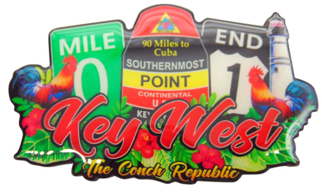 Key West Florida Magnet Conch Republic Souvenir Vacation Memory Fridge D  Cor With Southernmost Point And Mile 0, 3 1/2 Inch Lon