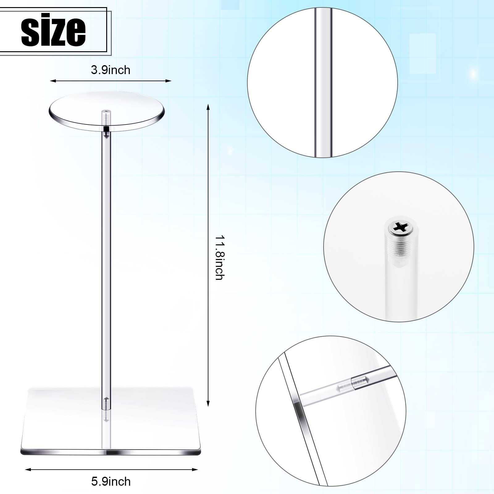 Yookeer 2 Set 12 Inch Clear Acrylic Hat Stands and Wig Display Rack Stands for Multiple Hats Display Tabletop Baseball Caps Watc