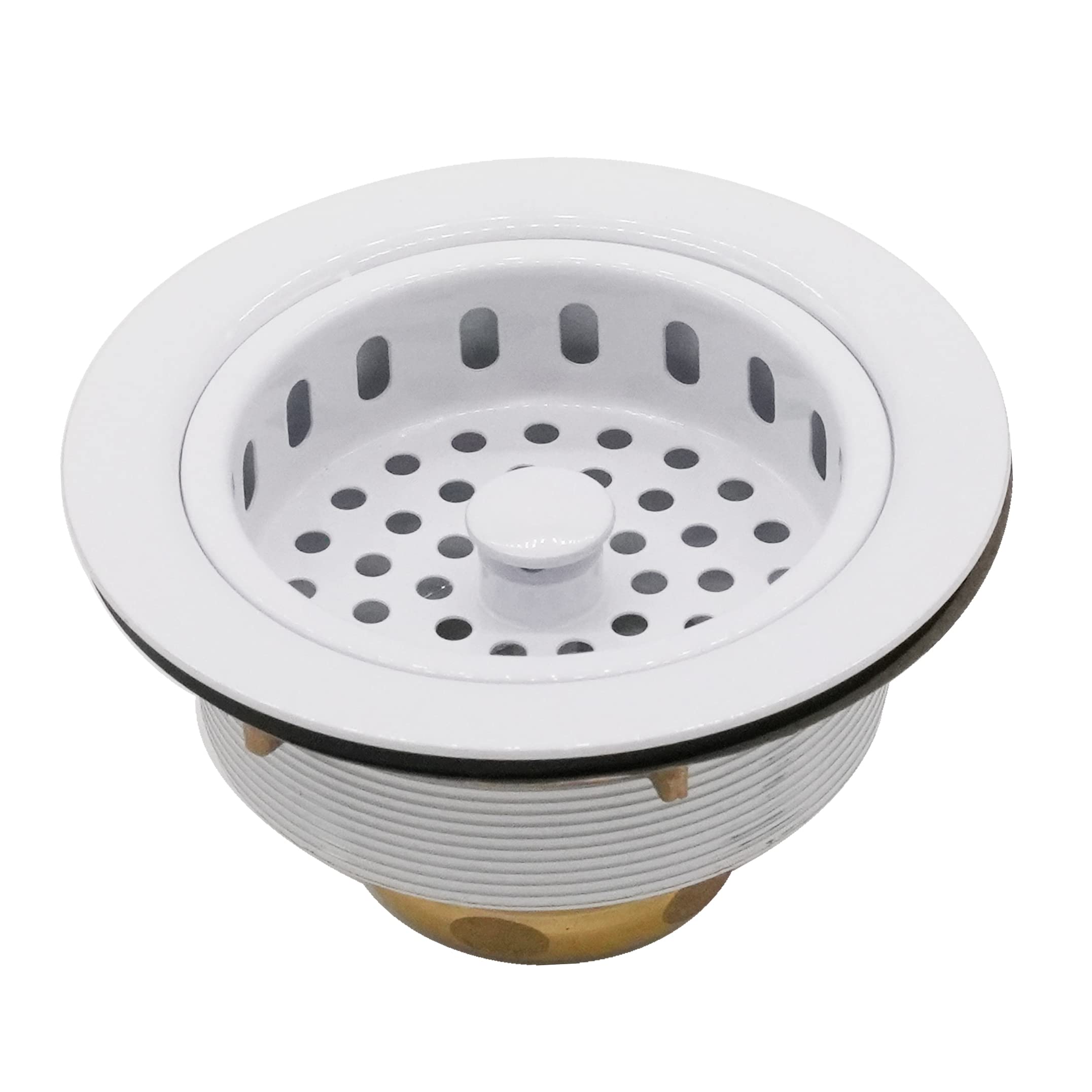 Westbrass D214-50 3-1/2'' Post Style Large Kitchen Sink Basket Strainer, 1-Pack, Powder Coat White