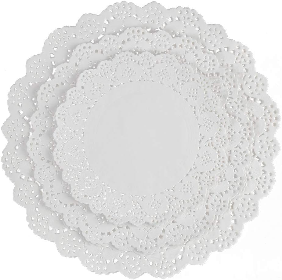 HAKSEN 108 PCS Paper Doilies, 6.5, 8.5 and 10.5 inch Lace Doilies for Tables, Round Paper Placemats for Party Table Cakes Desser