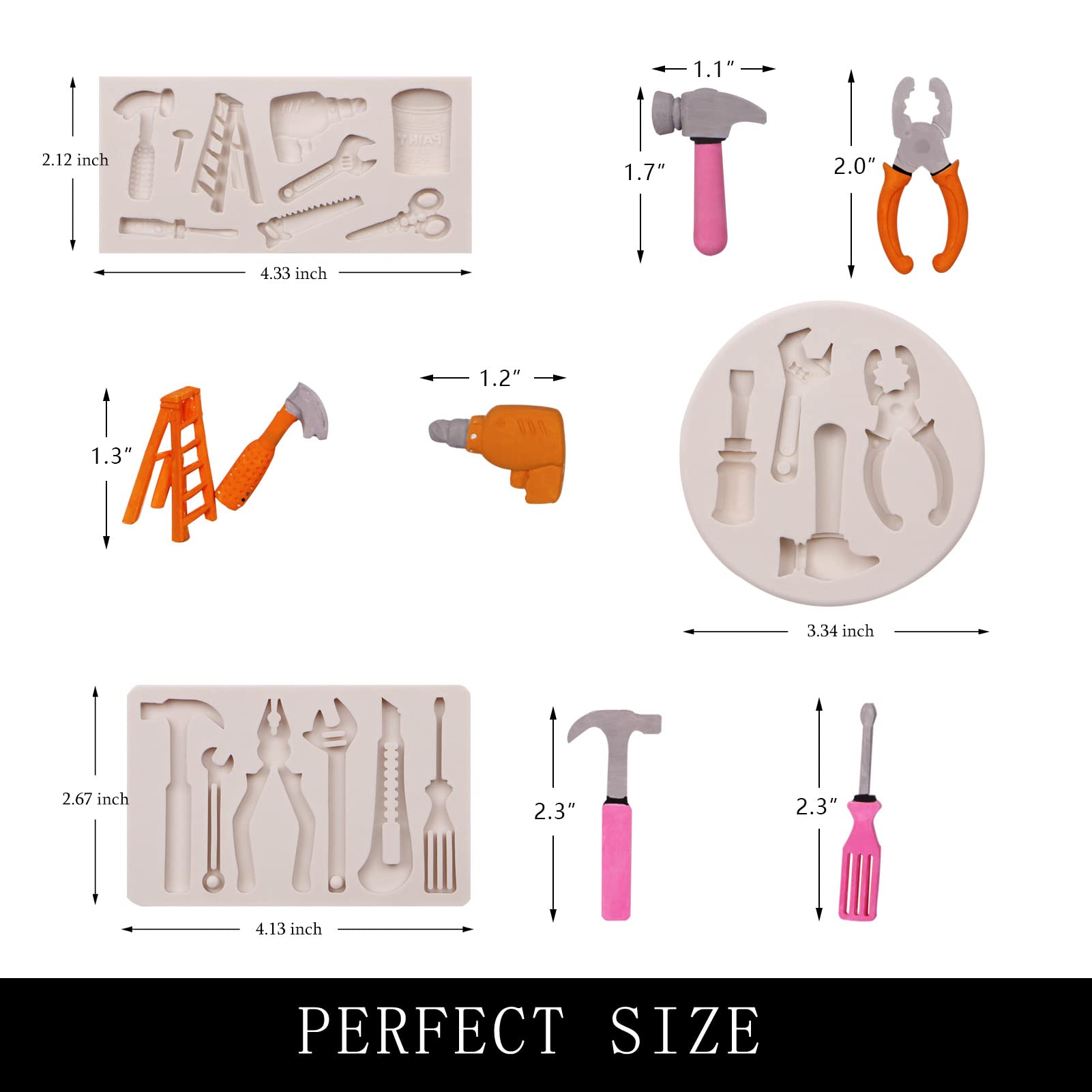 Hand Tool Molds For Chocolate, Silicone Construction Wrench Fondant Mould, 3 Packs Hammer Screwdriver Candy For Car Cake Decorat