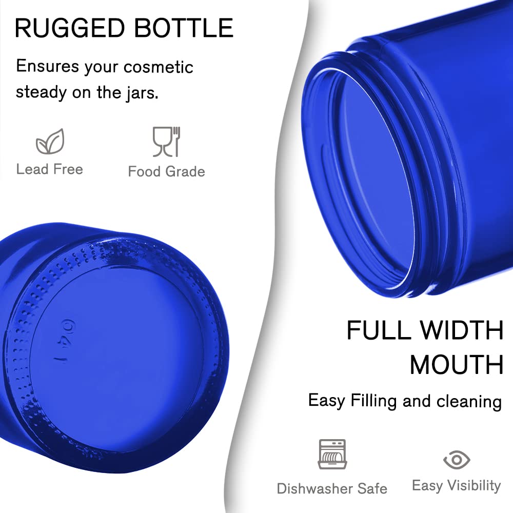 4 Oz Glass Jars With Lids, Tecohouse Blue Glass Jars With Black Lids & Inner Liners, Mini Travel Sample Containers For Slime, Ma