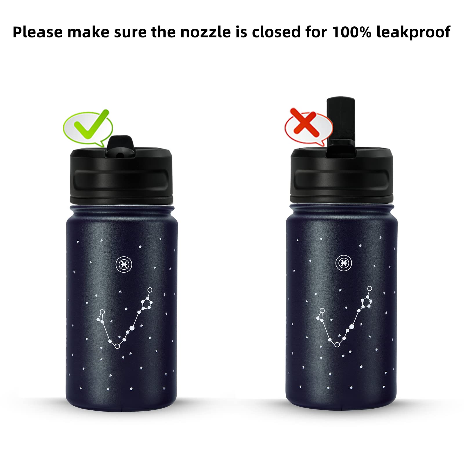 Bjpkpk Water Bottle With Straw Lid, 15 Oz Insulated Water Bottle, Stainless Steel Metal Water Bottles, Reusable Leak Proof Bpa F