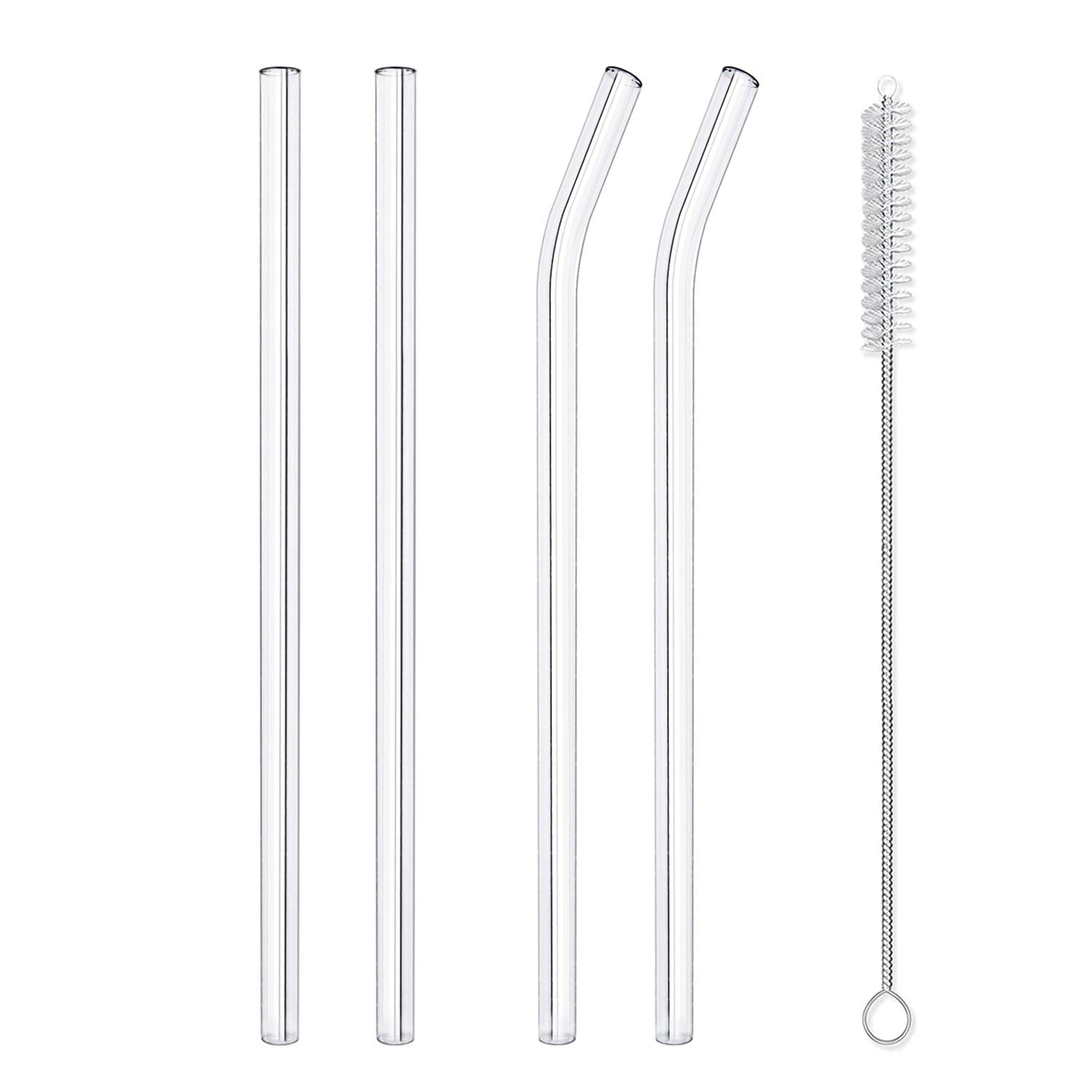 Hiware Reusable Glass Straws Set, 4-Piece Drinking Straws With Cleaning Brush, 10'' X 10 Mm, Dishwasher Safe