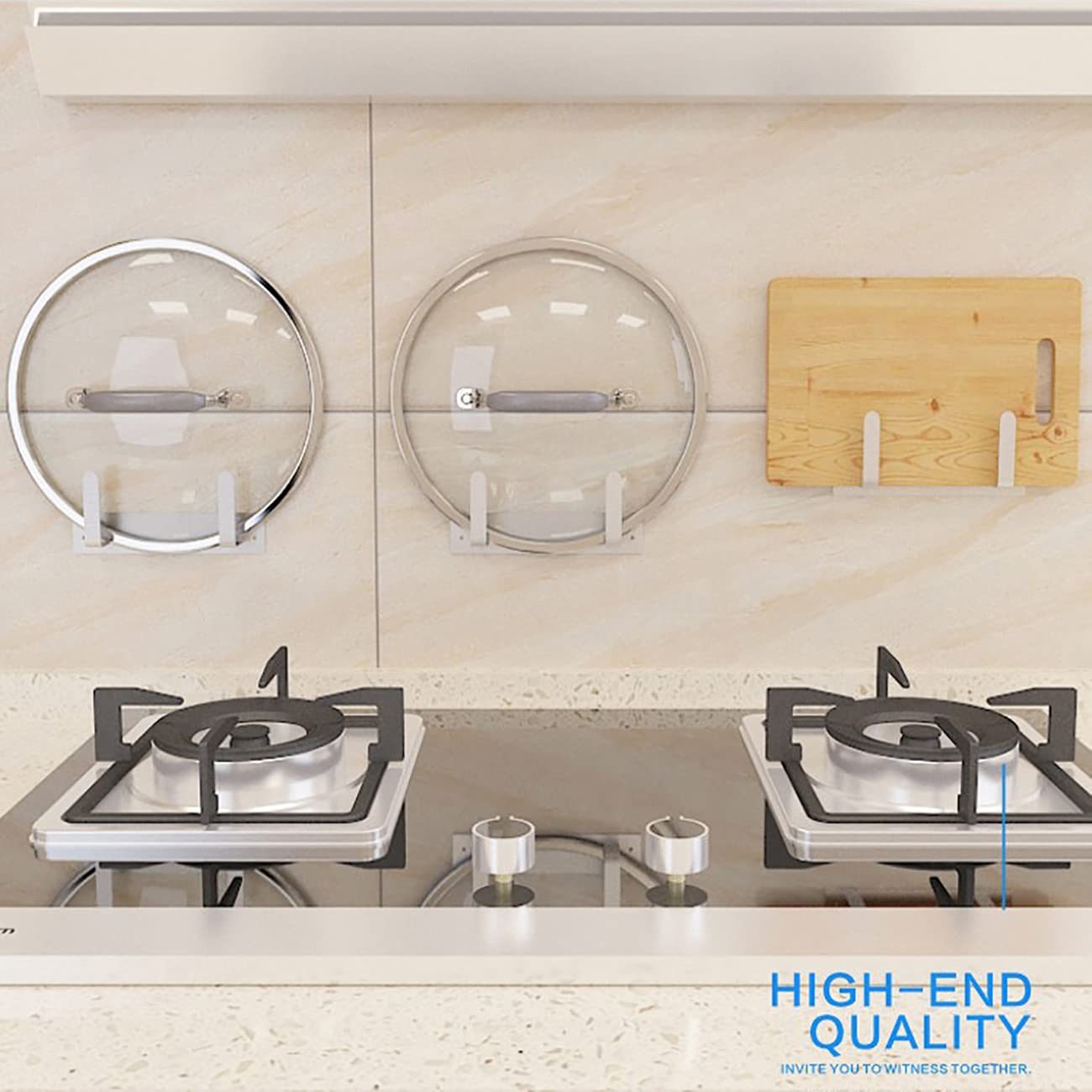 Cuisallette Stainless Steel Wall Mounted Cutting Board Holder Punch-Free Multifunctional Kitchen Shelf Organizer Pot Lid Storage