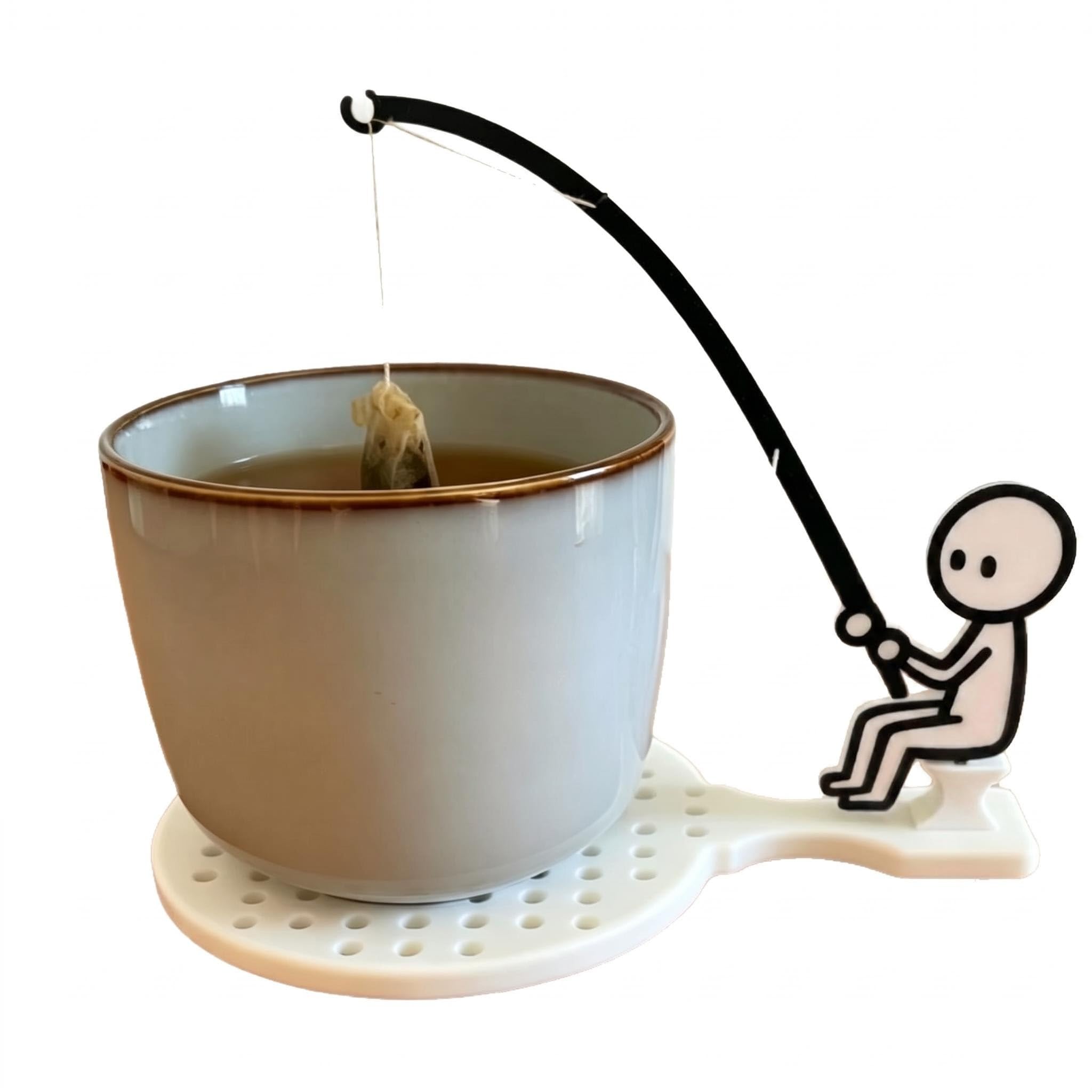 Funny Fisherman Tea Bag Holder with Drip Tray, Creative Tea Bag Coaster for Mugs, Unique Gift for Tea Lovers & Fishing Enthusias