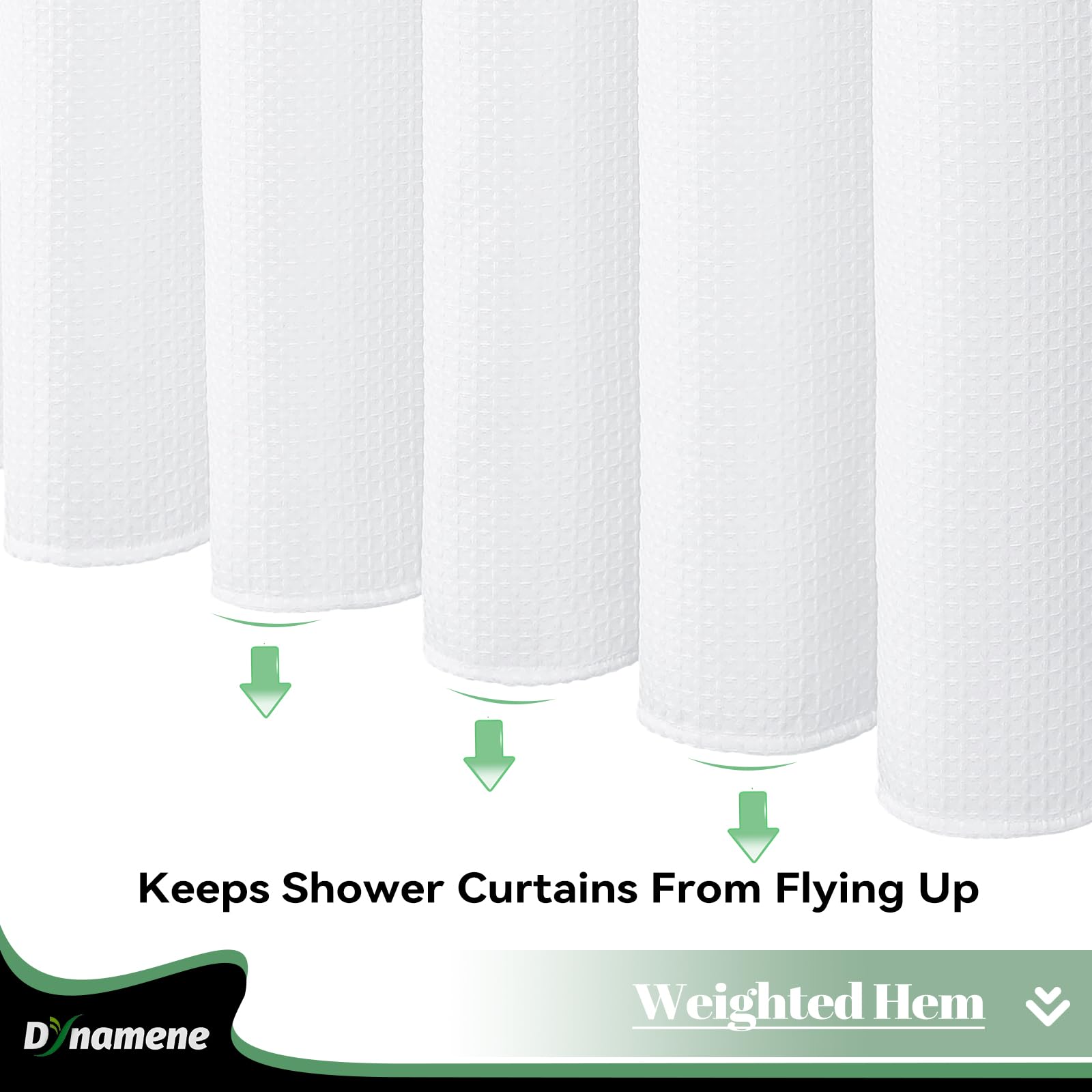 Dynamene Fabric Shower Curtain With Snap In Liner, White Waffle Hotel Shower Curtains For Bathroom, Washable Waterproof Cloth Sh