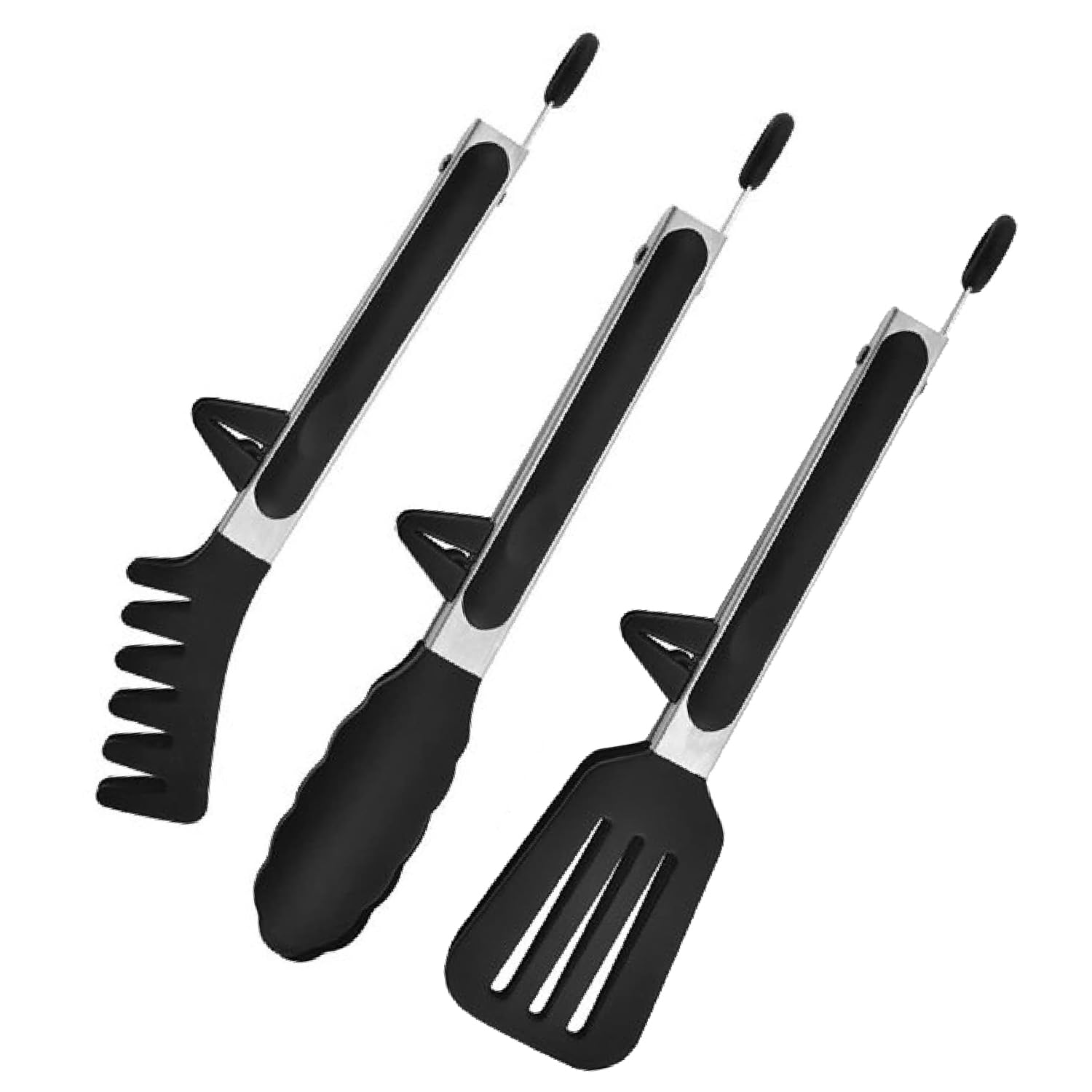 Dormico 3 Piece Black Silicone Kitchen Tongs For Cooking,Stainless Steel Nonstick Food Grade Mini Serving Tongs With Pasta, Sala
