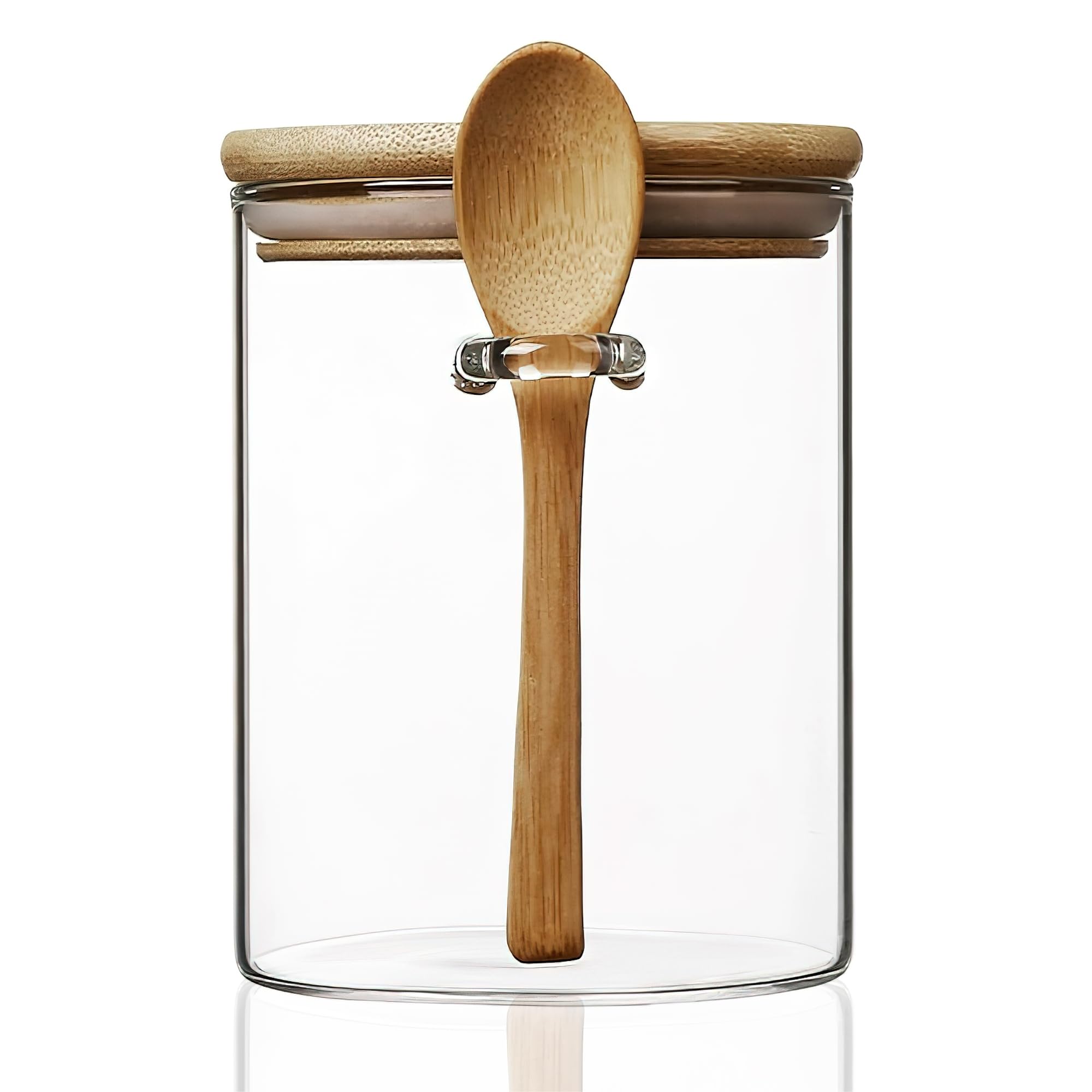 MOLADRI 15 oz/450 ml Glass Storage Canister with with Airtight Lid, Cute Clear Decorative Container Jar with Wooden Spoon for Co
