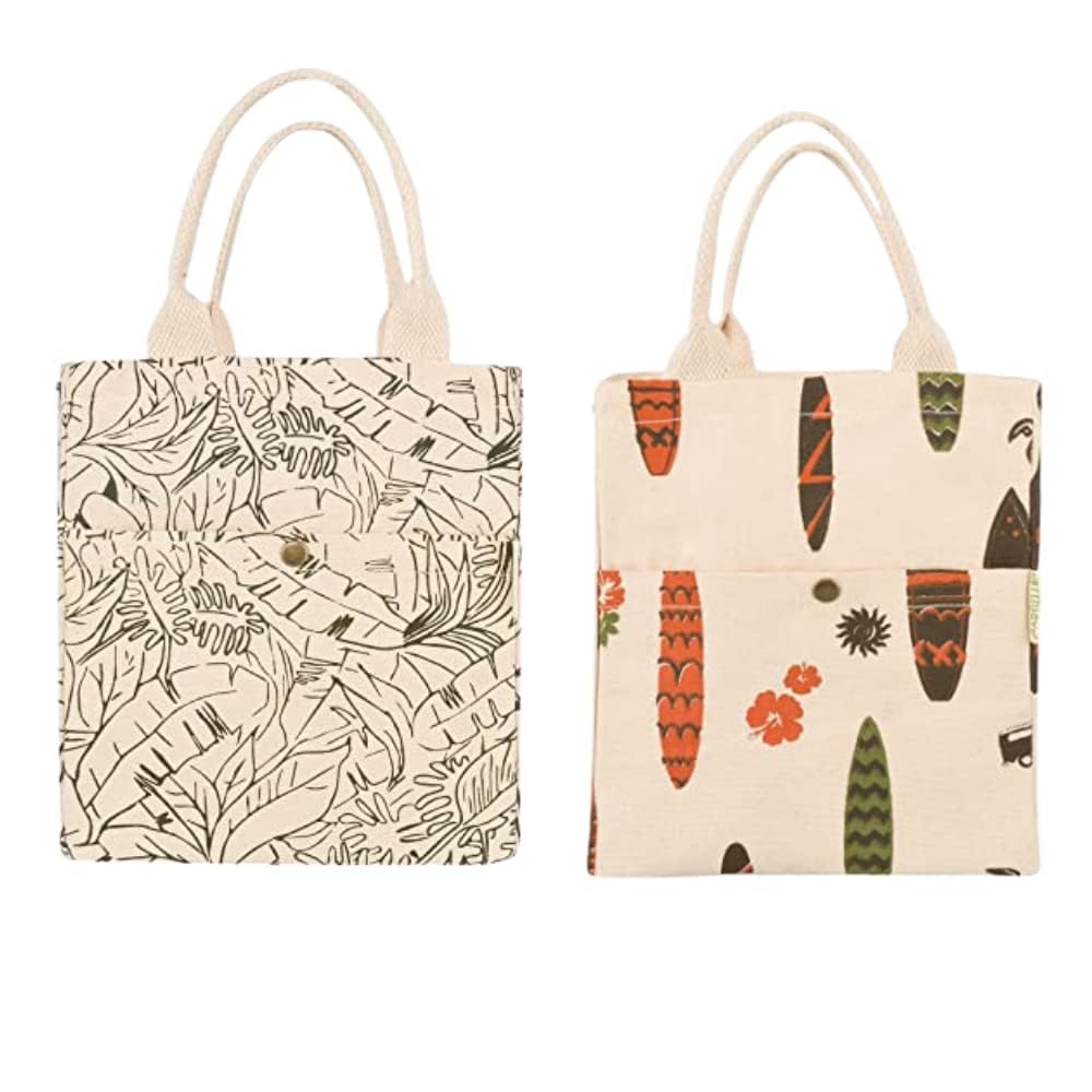 Earthsave Insulated Lunch Bag For Office Women & Men (Pack Of 2) | Eco-Friendly Canvas Tiffin Bags For School, Cotton Drawstring