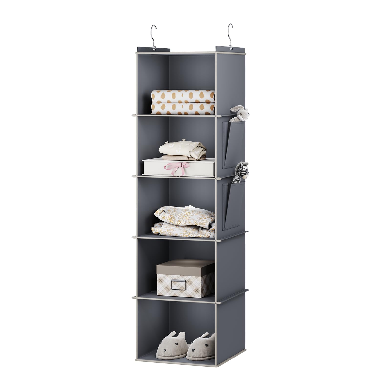 Youdenova Hanging Closet Organizer, 5-Shelf Closet Hanging Storage Shelves, Grey