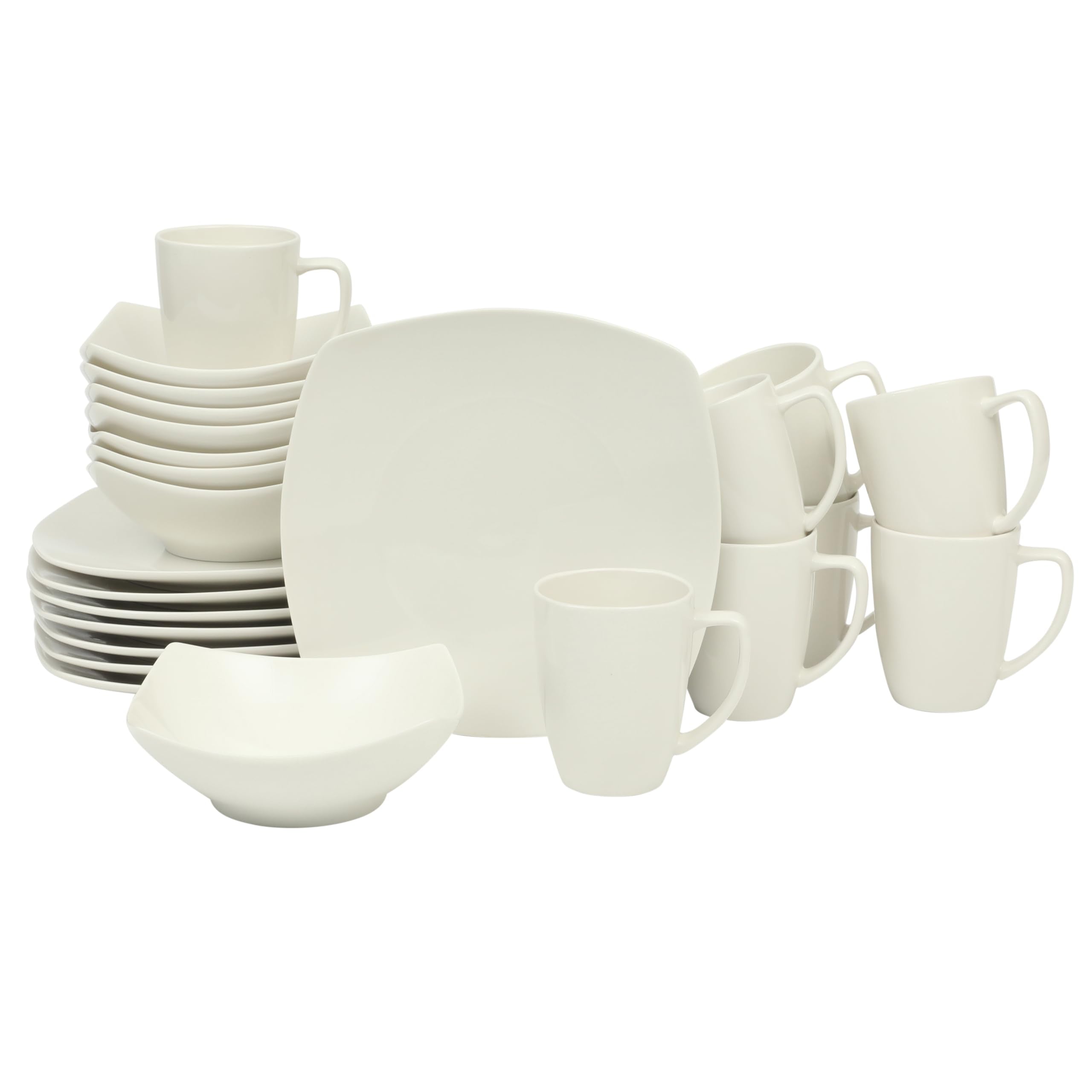 Gibson Home Zen Buffet (Service for 8) 24 Piece Plates and Bowls Porcelain Solid Color Dishes Ceramic Dinnerware Set - White