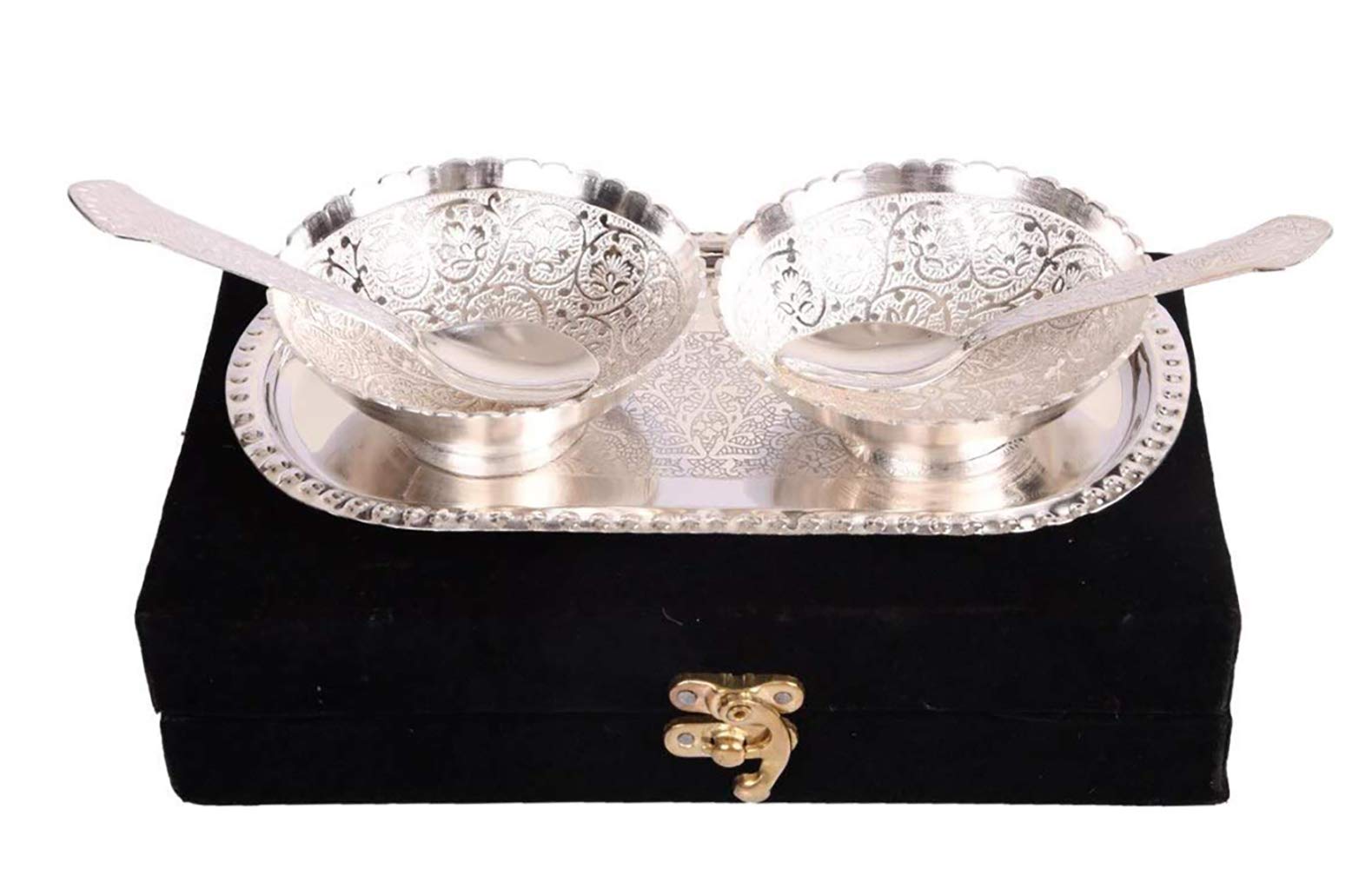 AC ANAND CRAFTS Brass Silver Plated Bowl Spoon and Tray Set of 20 for Best for Gifting, Anniversory, Return Gift, Diwali, New Ye