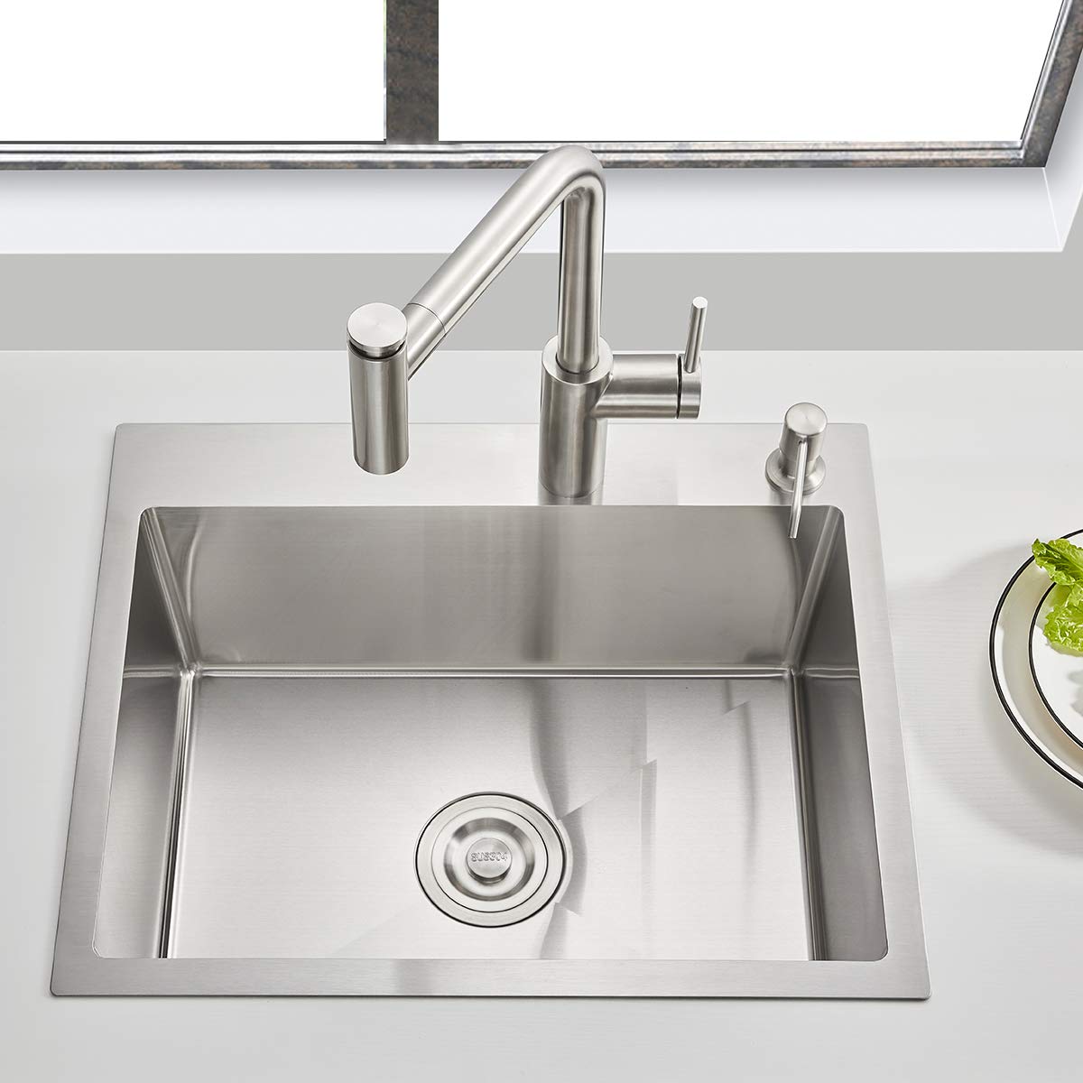 Ougoo 21.6 X 17.7 Inch Drop-In Tight Radius Kitchen Sink, Stainless Steel Topmount Handmade Single Bowl