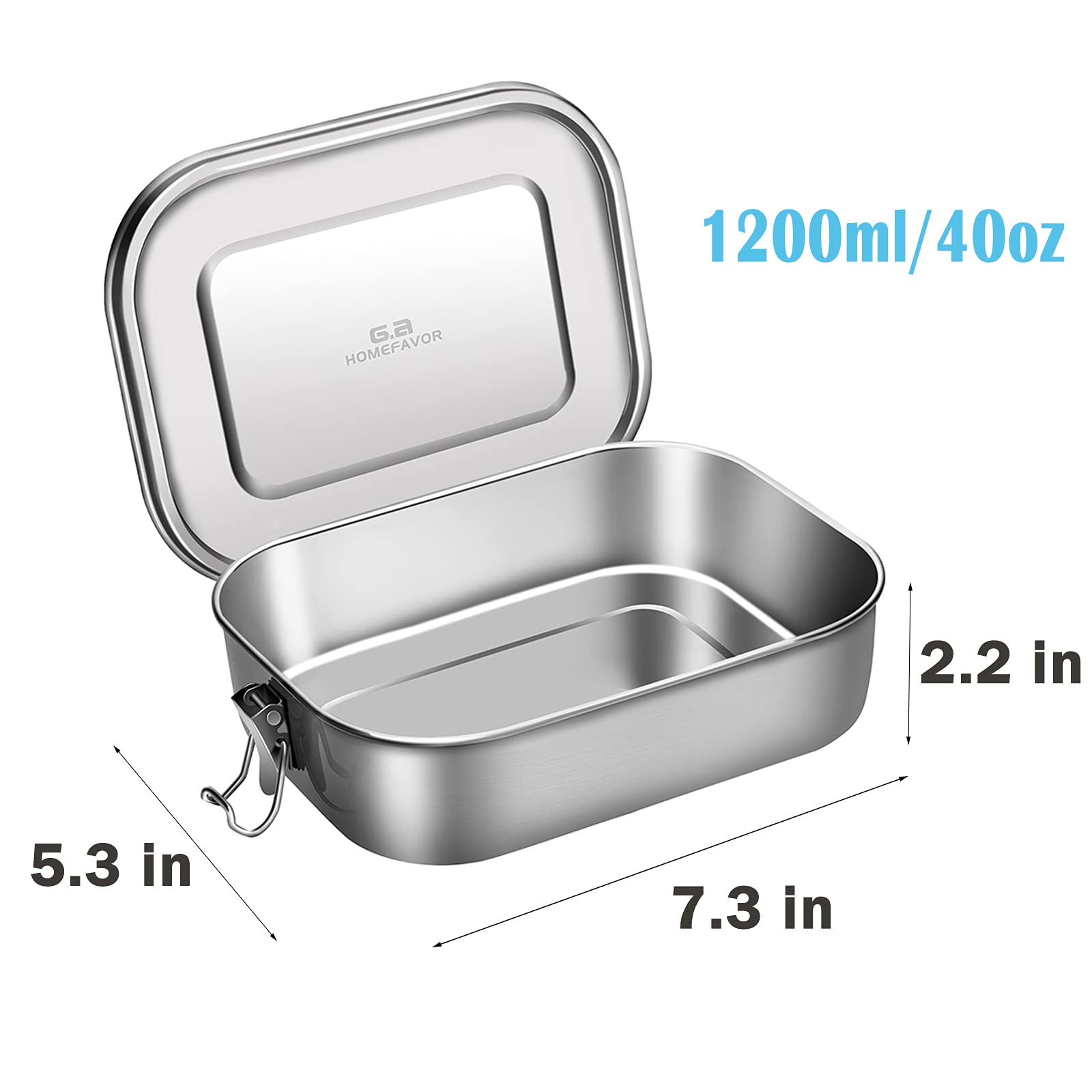 G.A Homefavor 304 Stainless Steel Lunch Box-1200Ml/40Oz Large Metal Leak Proof Lightweight Bento Container For Sandwich, Snack,