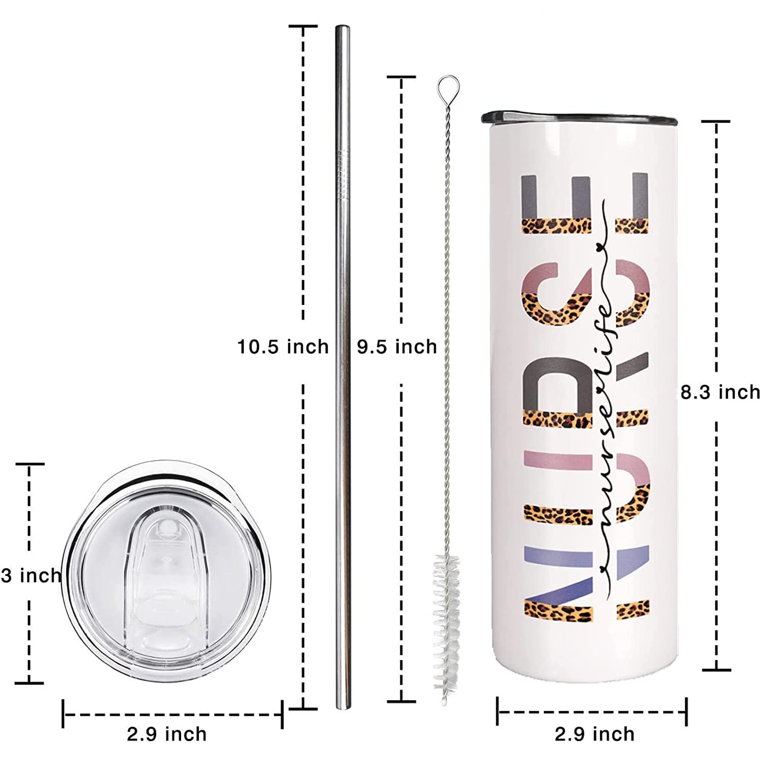 Nurse Tumbler With Lid And Straw,Nurse Life Cup School Leopard Nurse Coffee Mug,Cup,Water Bottle,Skinny Tumbler,Nurse Gifts For