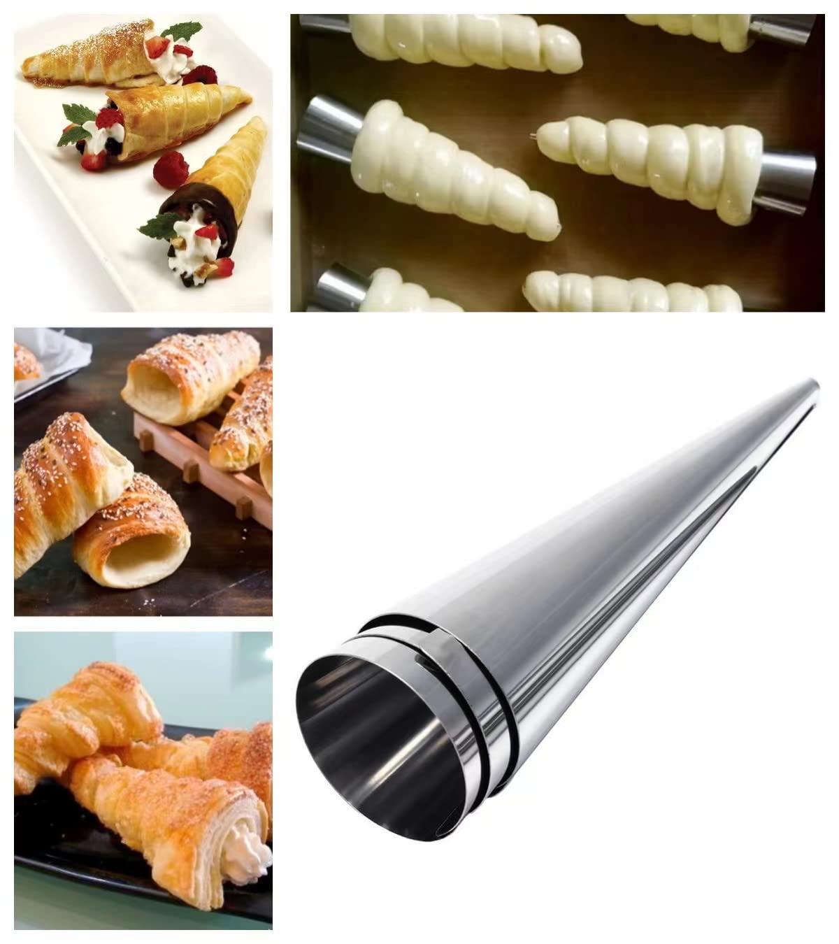 AMBESTAR Cream Horn Moulds - 10 Pack 5-inch Stainless Steel Non-stick Baking Forms for Croissants, Brioche, Desserts, and Ice Cream Cones