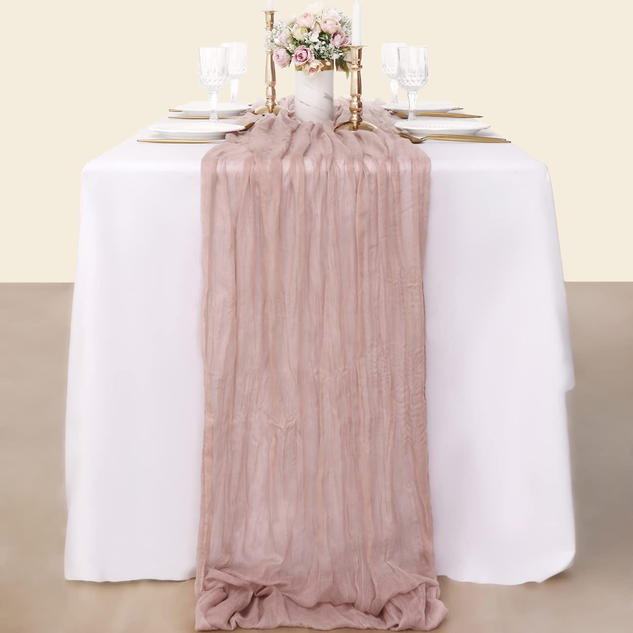 Socomi Cheesecloth Table Runner 10Ft Gauze Boho Rustic Dusty Pink Cheese Cloth Table Runner For Baby Shower Decoration Wedding E
