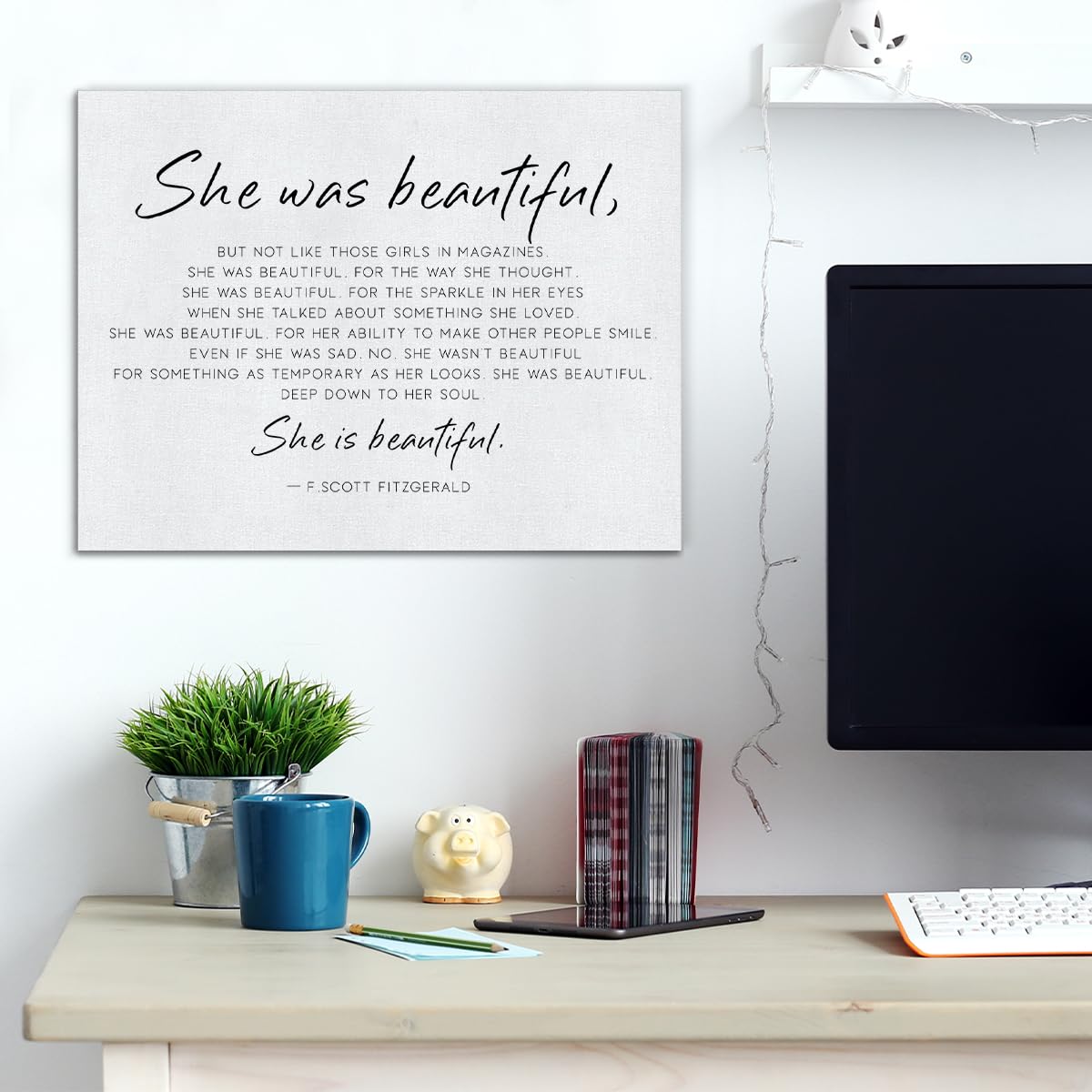Inspirational Canvas Wall Art She Was Beautiful Motivational Quote Canvas Prints Framed Positive Painting Artwork Ready To Hang